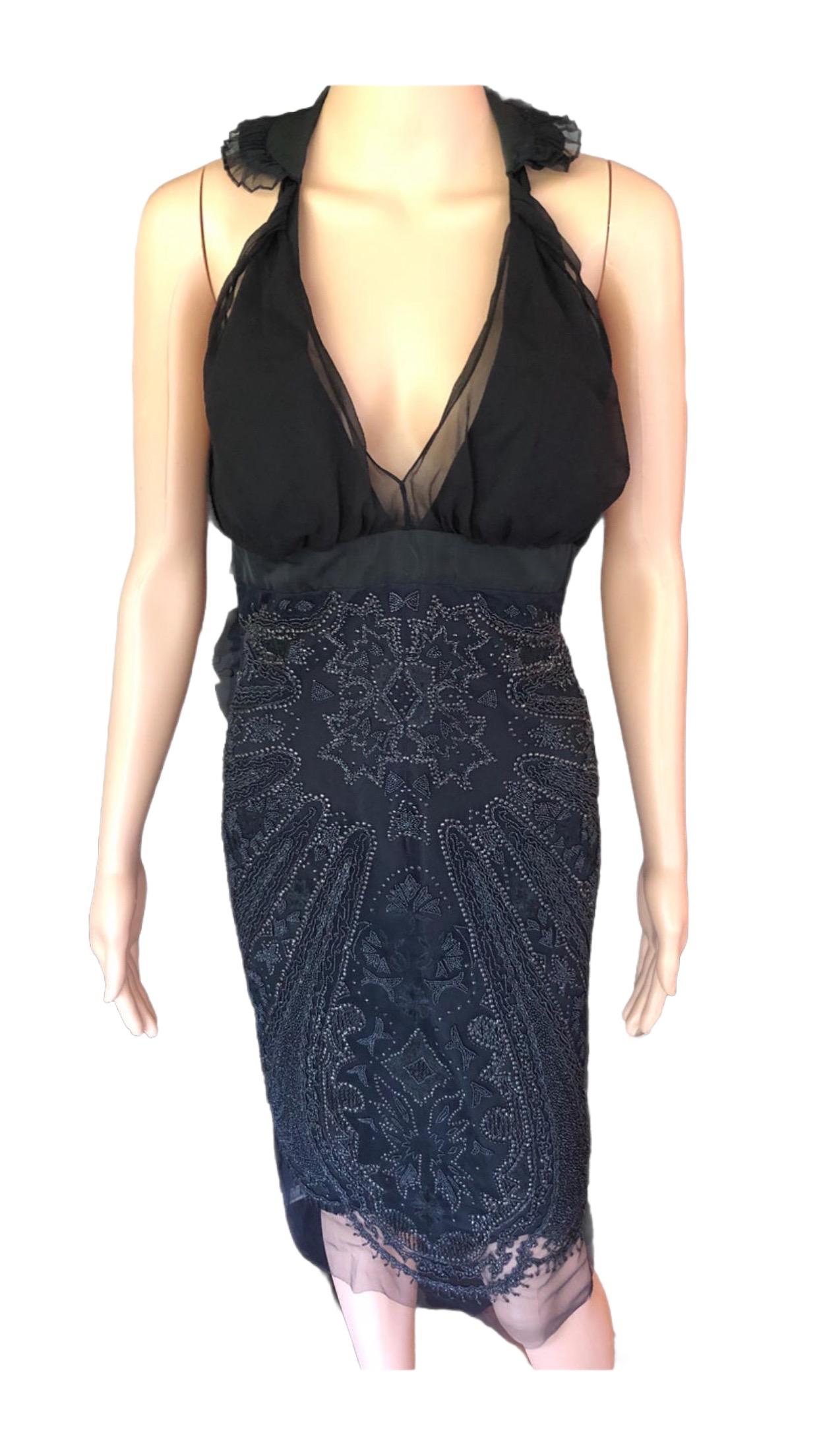 Gucci F/W 2005 Runway Embellished Halter Silk Black Dress For Sale 8