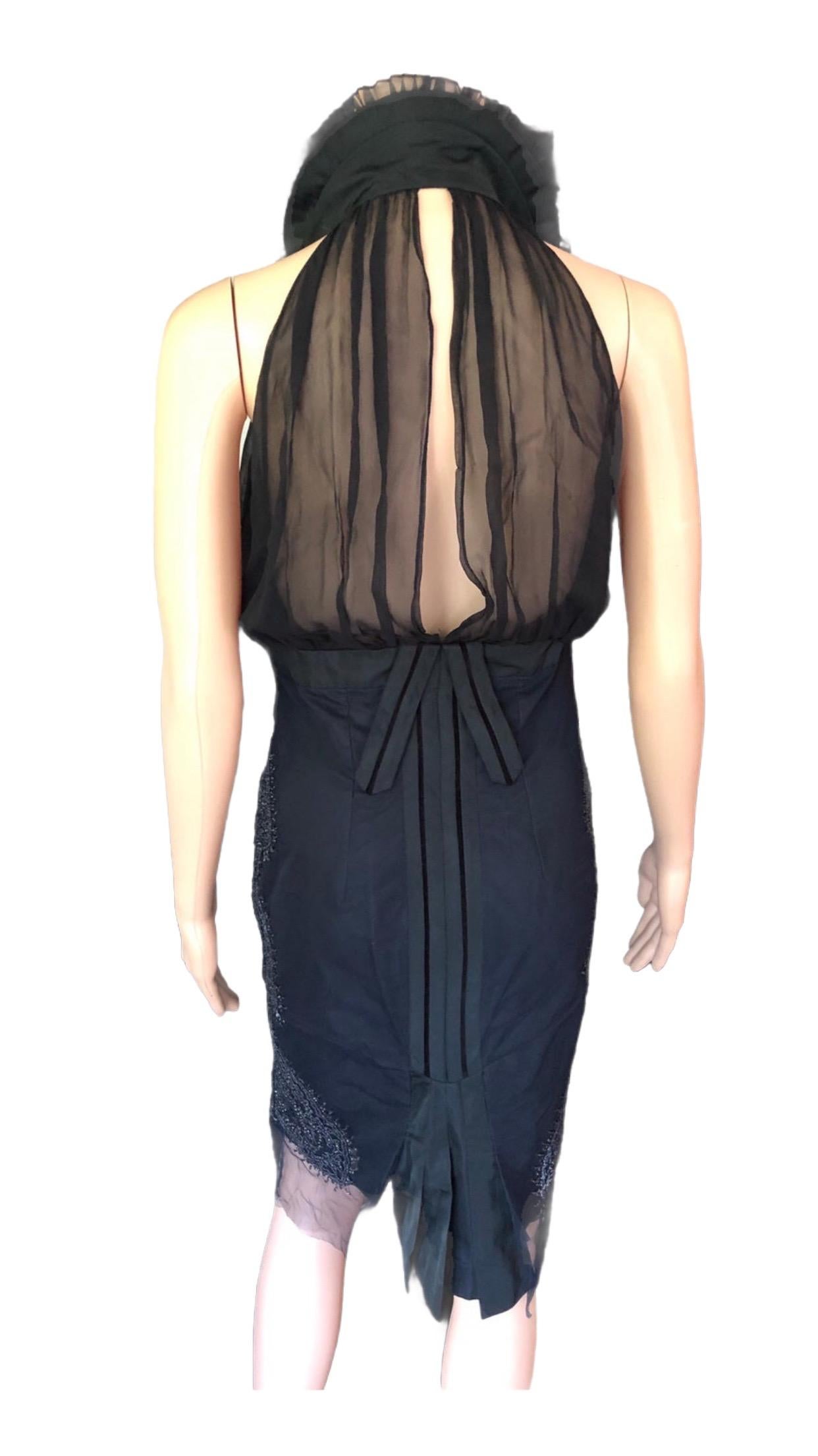 Gucci F/W 2005 Runway Embellished Halter Silk Black Dress For Sale 9