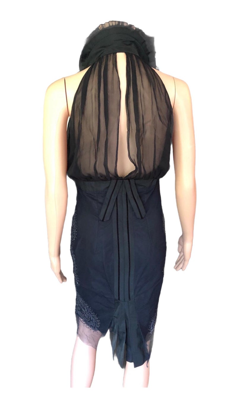 Gucci F/W 2005 Runway Embellished Halter Silk Black Dress For Sale at ...