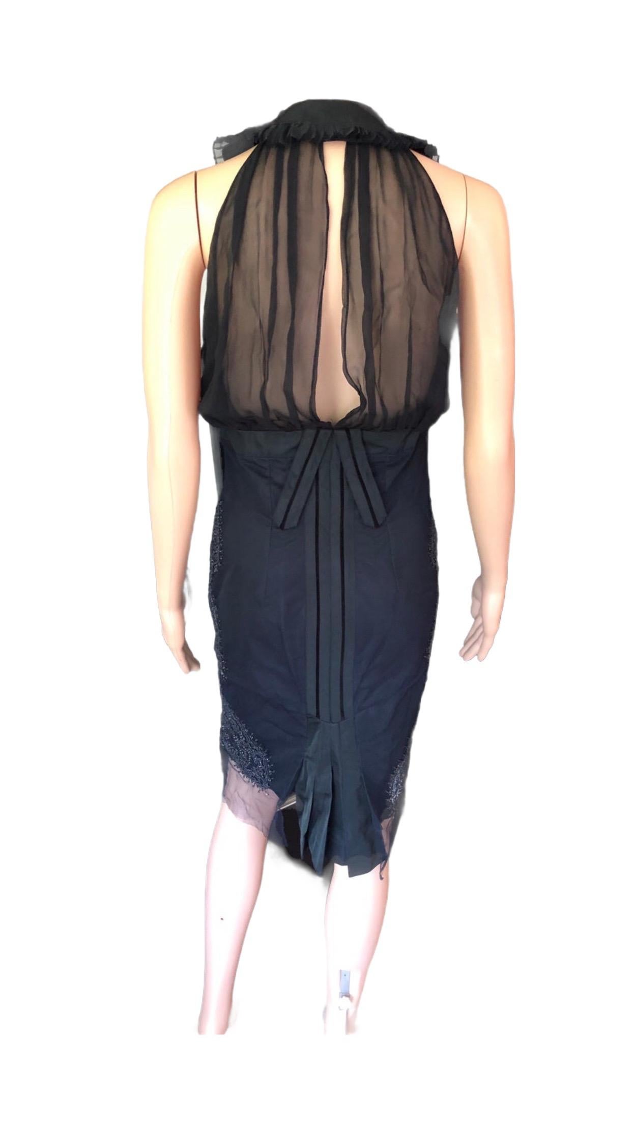 Gucci F/W 2005 Runway Embellished Halter Silk Black Dress For Sale 11
