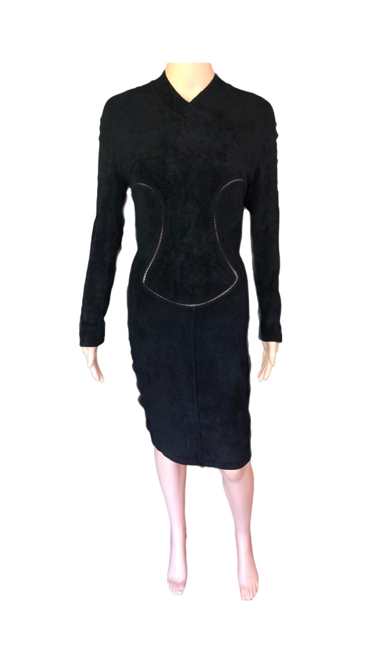 Azzedine Alaia F/W 1991 Vintage Bodycon Velvet Knit Black Dress For Sale 3