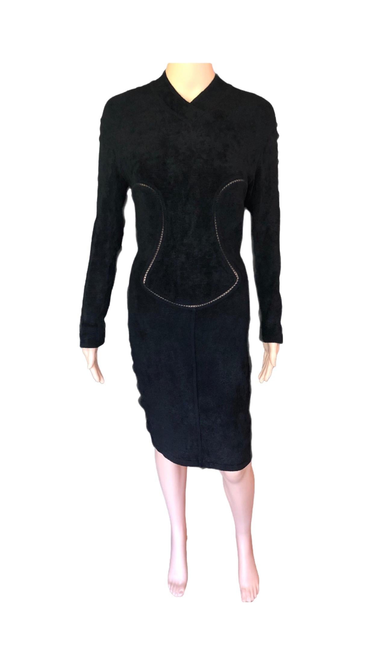 Azzedine Alaia - Robe noire vintage moulante en velours et maille moulante, automne-hiver 1991 en vente 3