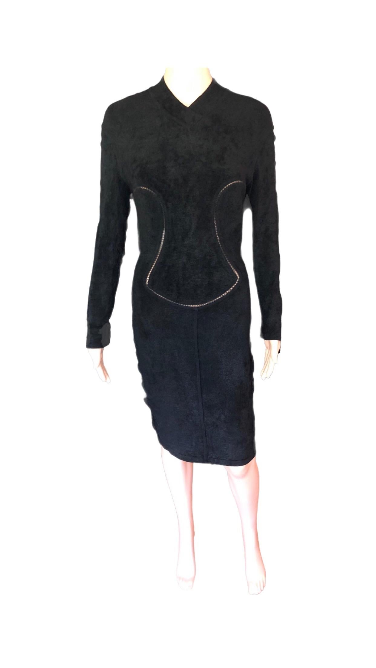 Azzedine Alaia F/W 1991 Vintage Bodycon Velvet Knit Black Dress For Sale 4