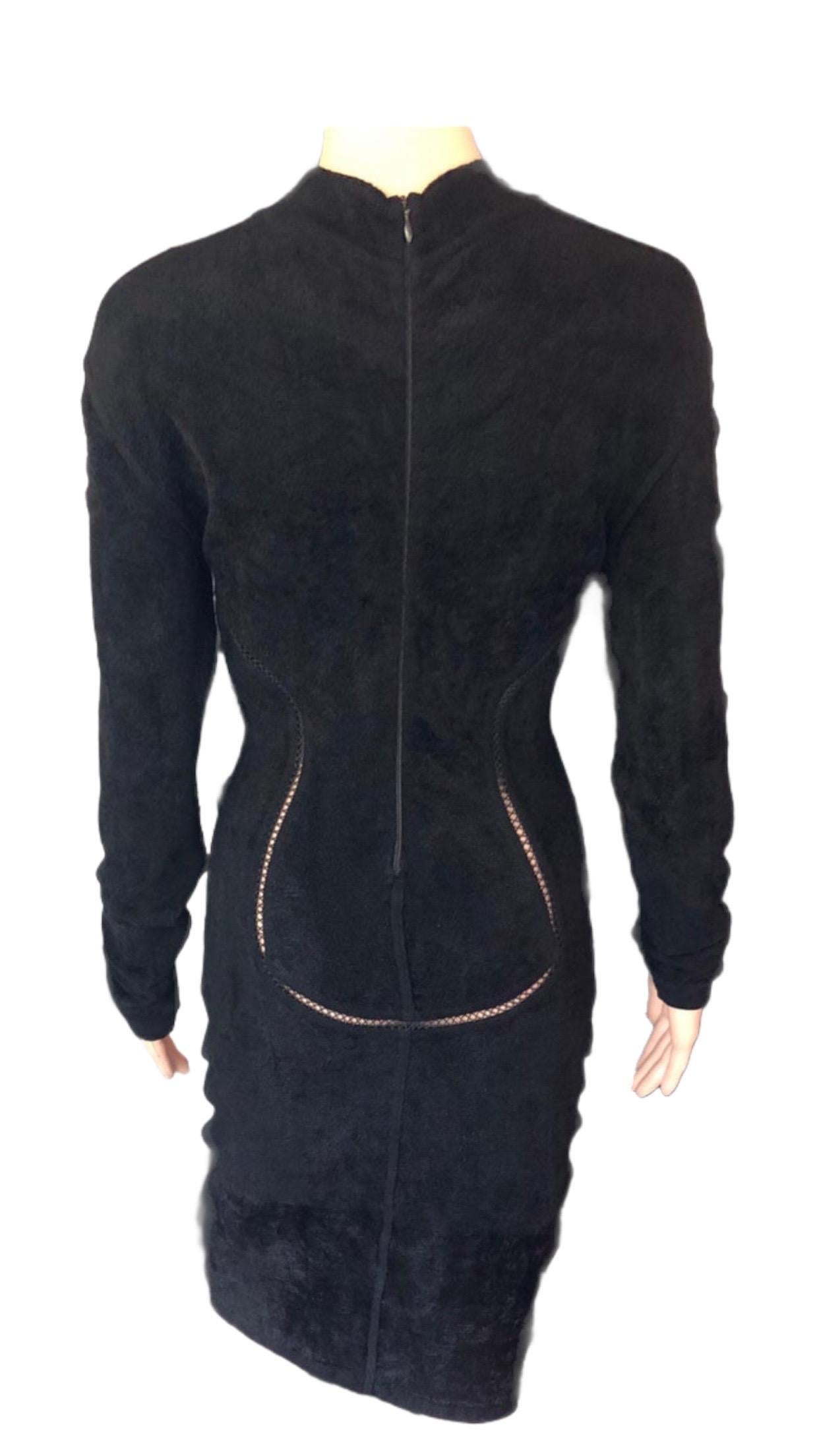 Azzedine Alaia F/W 1991 Vintage Bodycon Velvet Knit Black Dress For Sale 6