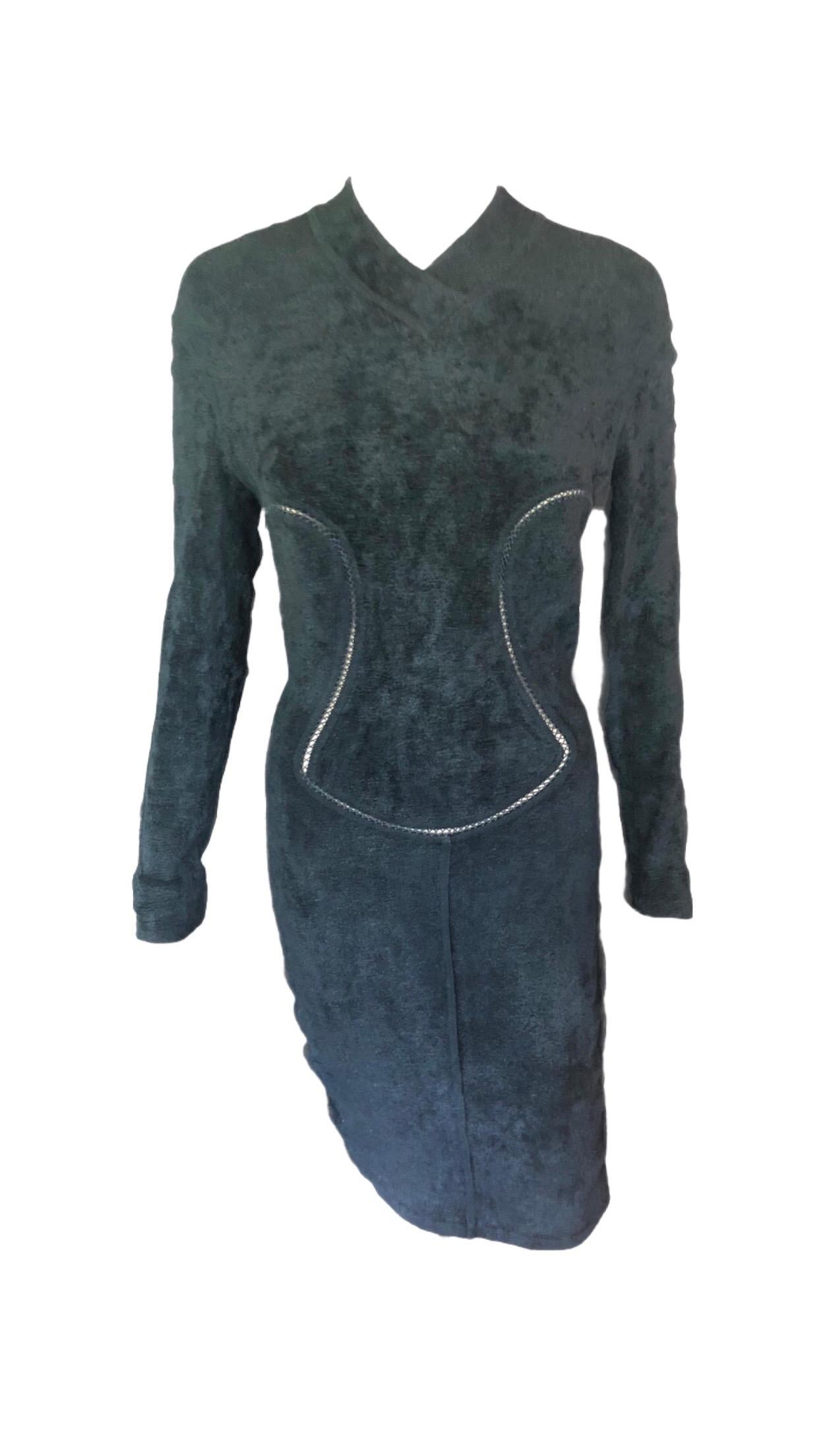 Azzedine Alaia F/W 1991 Vintage Bodycon Velvet Knit Black Dress For Sale 5