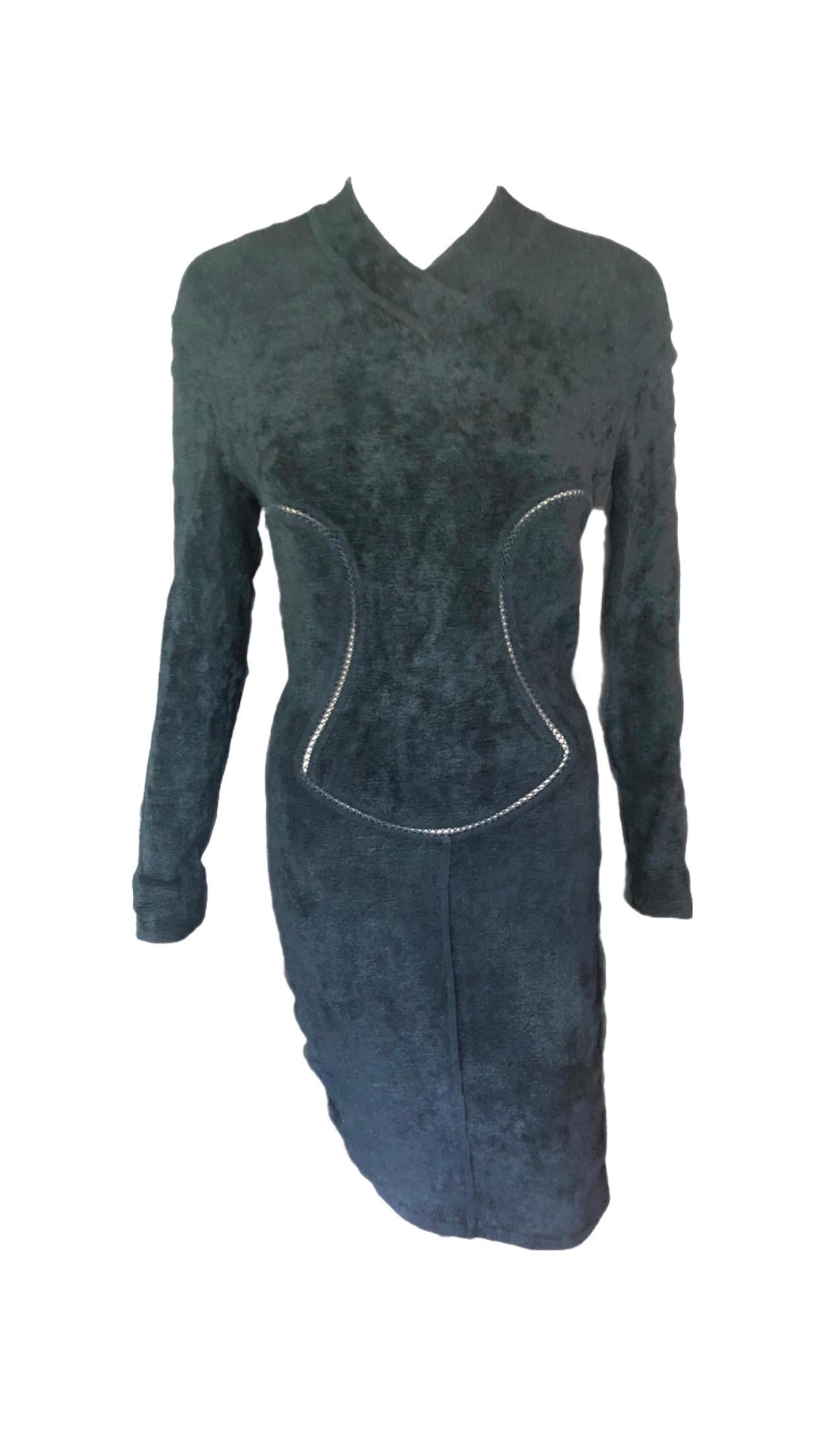 Azzedine Alaia - Robe noire vintage moulante en velours et maille moulante, automne-hiver 1991 en vente 5
