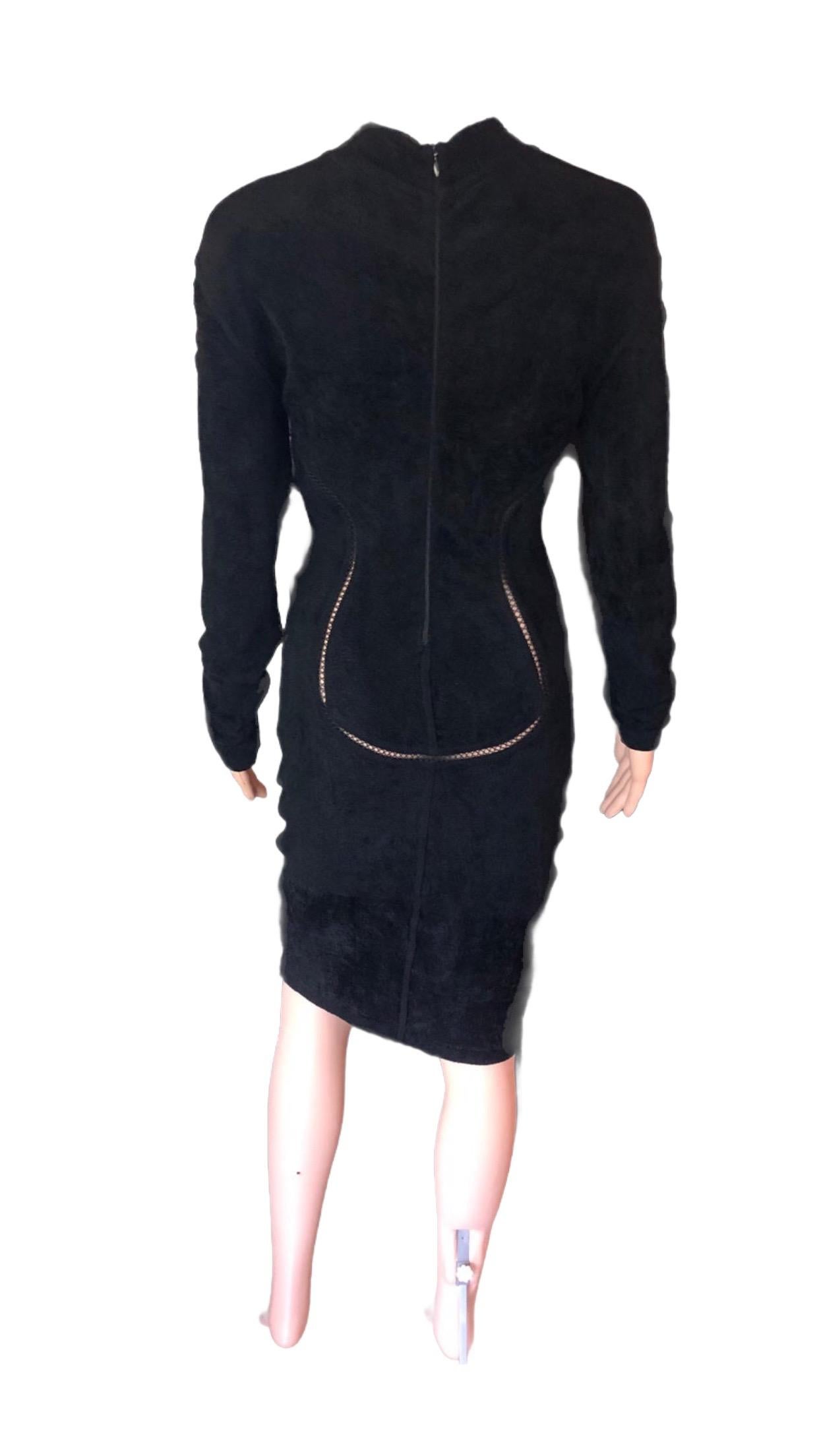 Azzedine Alaia F/W 1991 Vintage Bodycon Velvet Knit Black Dress For Sale 7