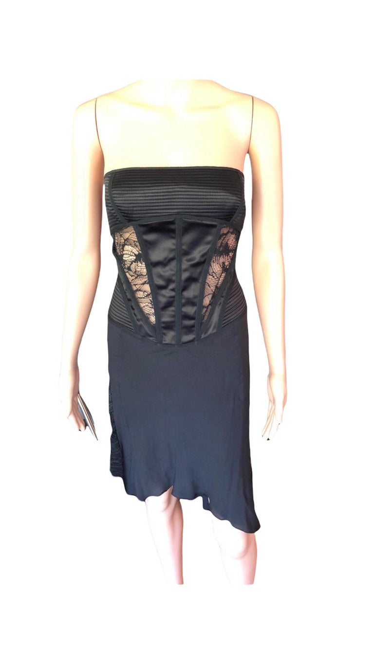 Julien Macdonald Asymmetrical Sheer Lace Panels Black Dress For Sale at ...