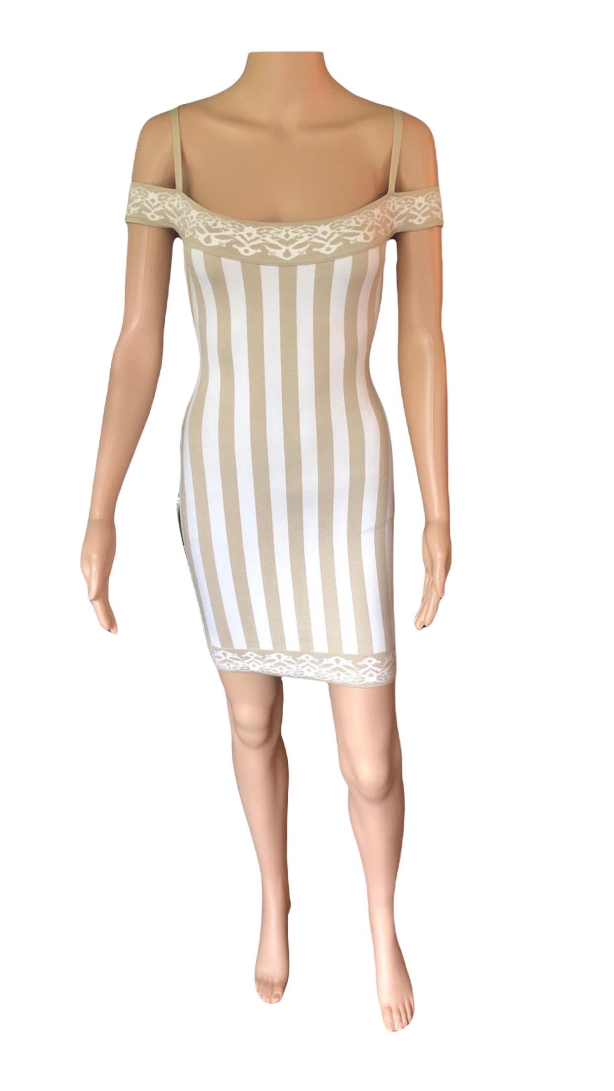 Azzedine Alaia S/S 1992 Vintage Cold-Shoulder Striped Bodycon Mini Dress For Sale 1