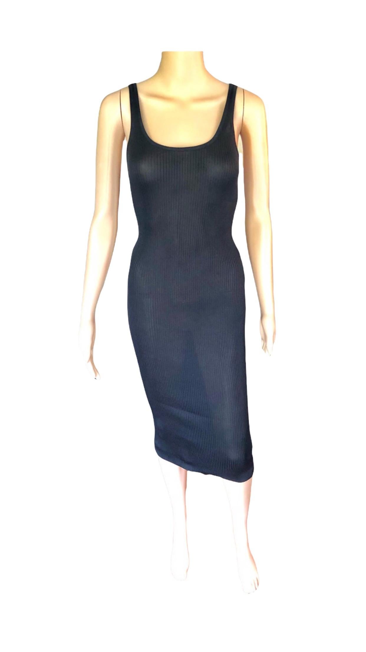 Chanel Vintage Sheer Silk Knitted Bodycon Black Dress 2