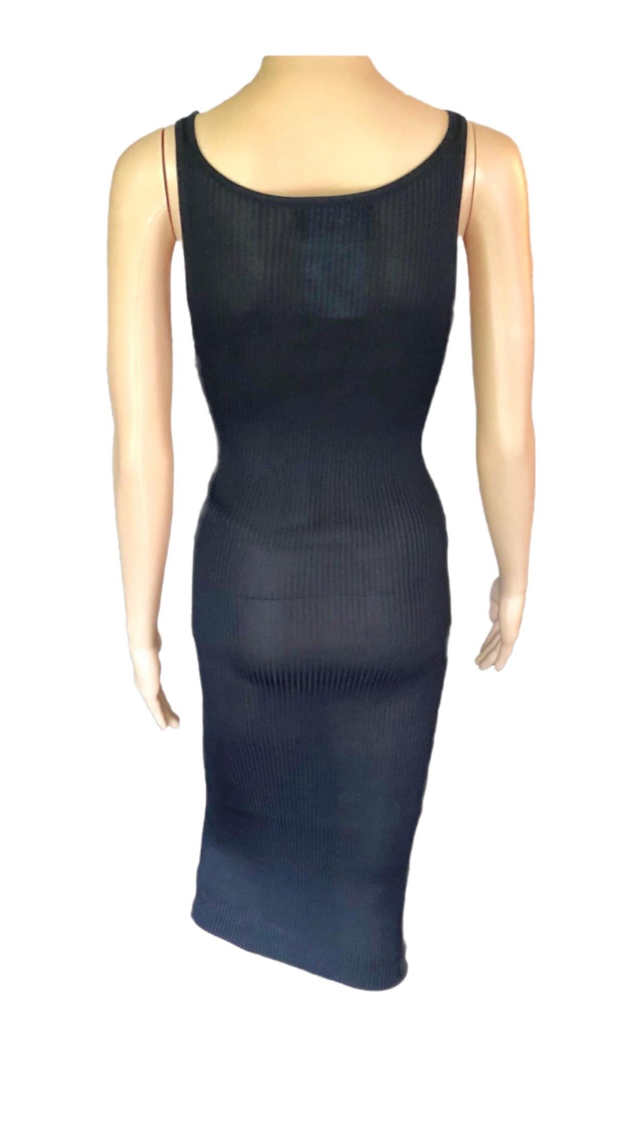 Chanel Vintage Sheer Silk Knitted Bodycon Black Dress 1