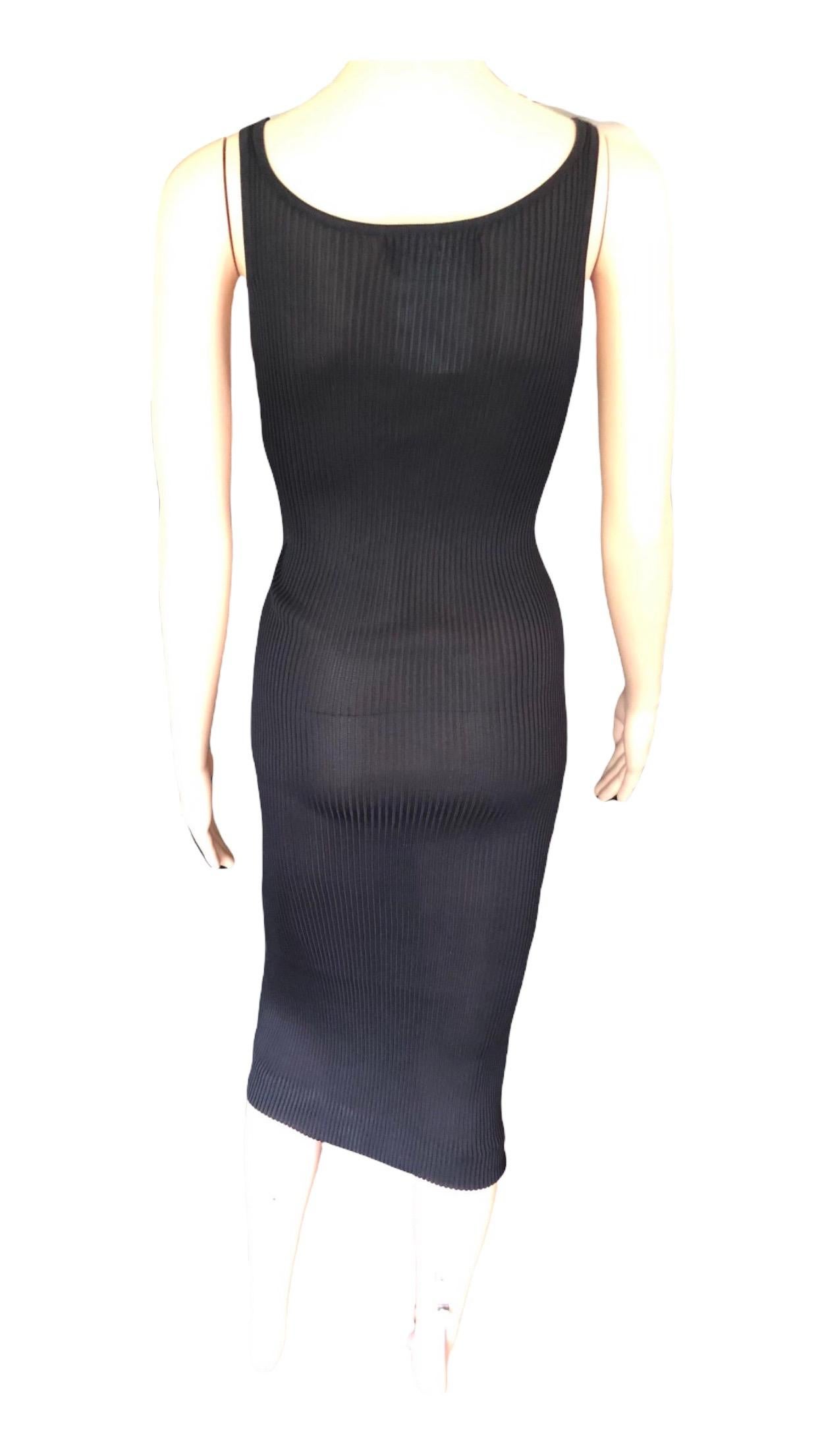 Chanel Vintage Sheer Silk Knitted Bodycon Black Dress 4