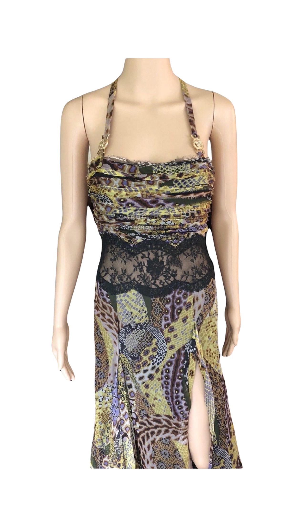 Versace Runway Sheer Lace Panel Open Back Dress Gown  In Excellent Condition In Naples, FL