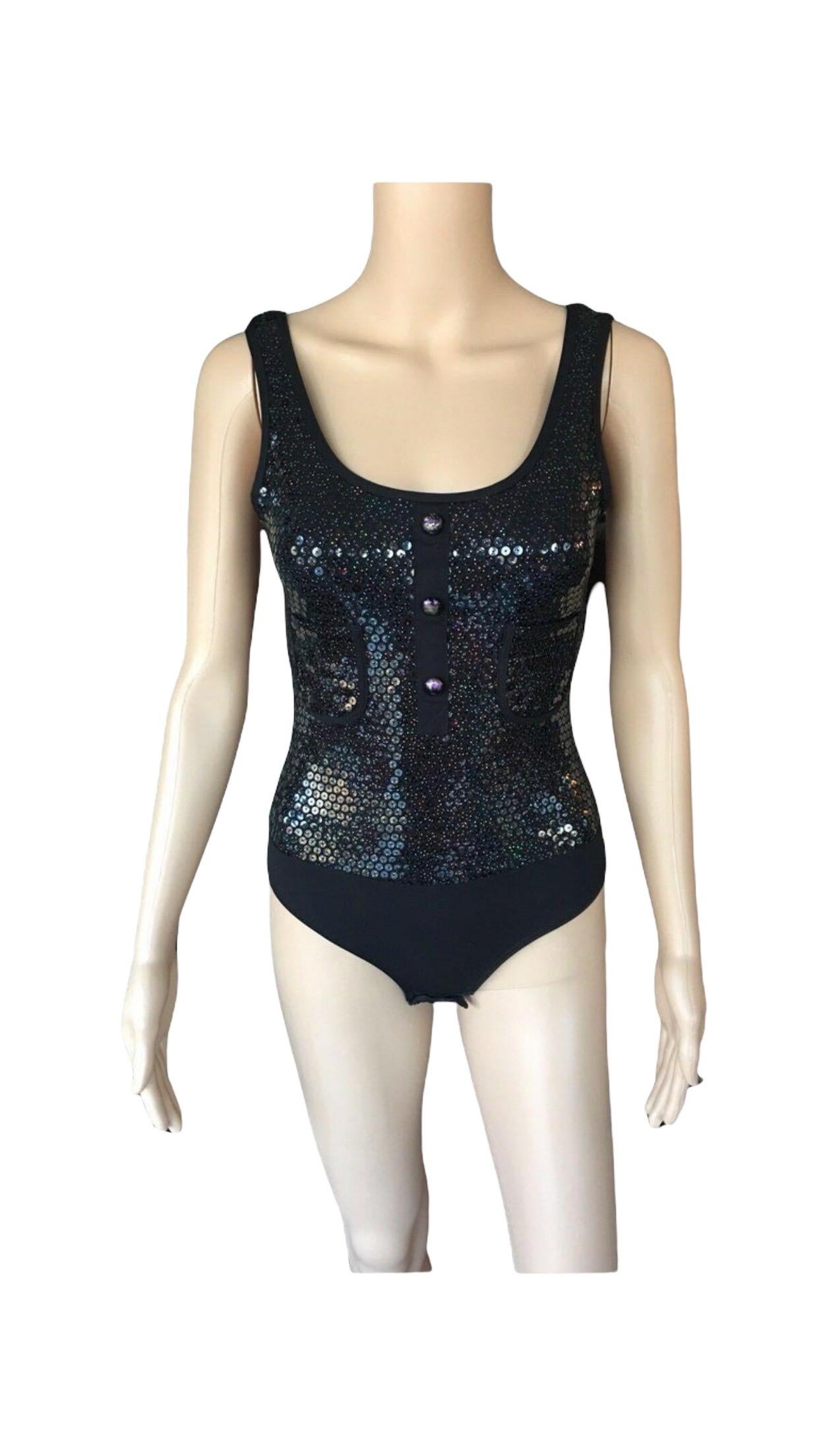New Chanel Cruise 2016 Runway Sequin Embellished Swimsuit Bodysuit  For Sale 3