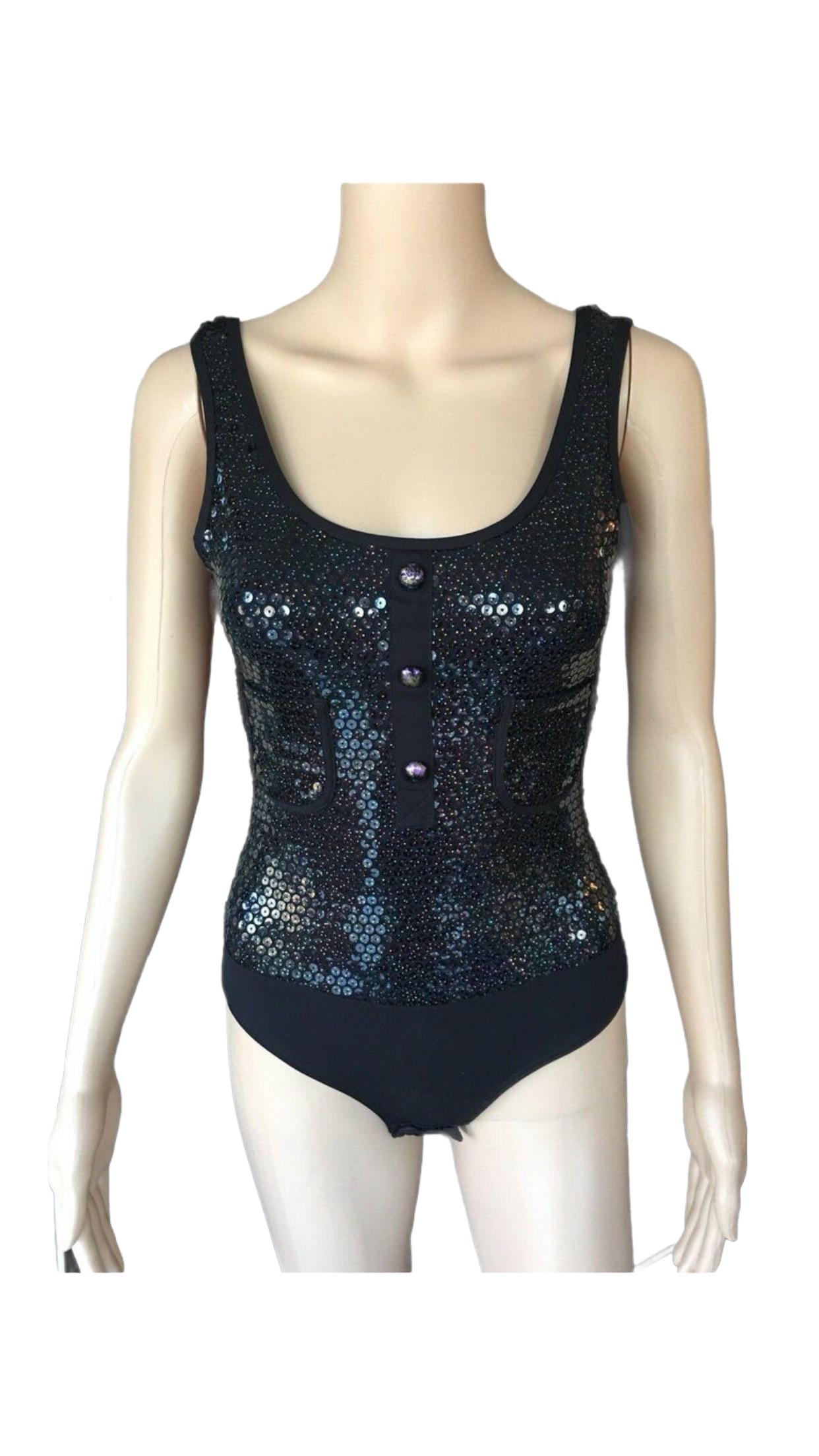 New Chanel Cruise 2016 Runway Sequin Embellished Swimsuit Bodysuit  For Sale 2
