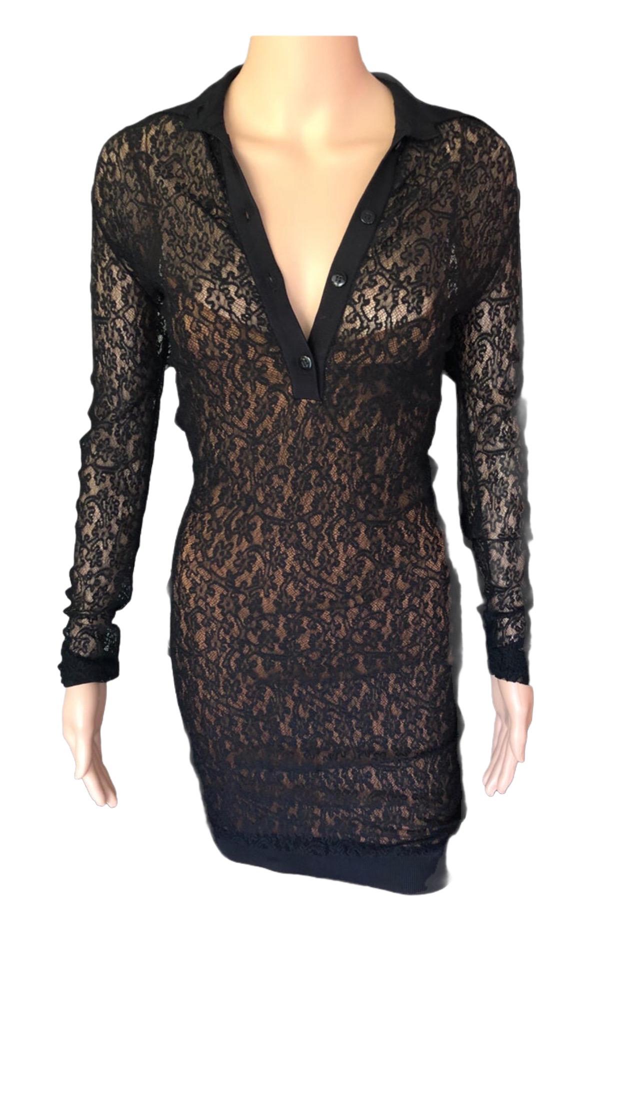 Azzedine Alaia A/I 1990 Mini Abito Vintage Bodycon in pizzo trasparente in vendita 3