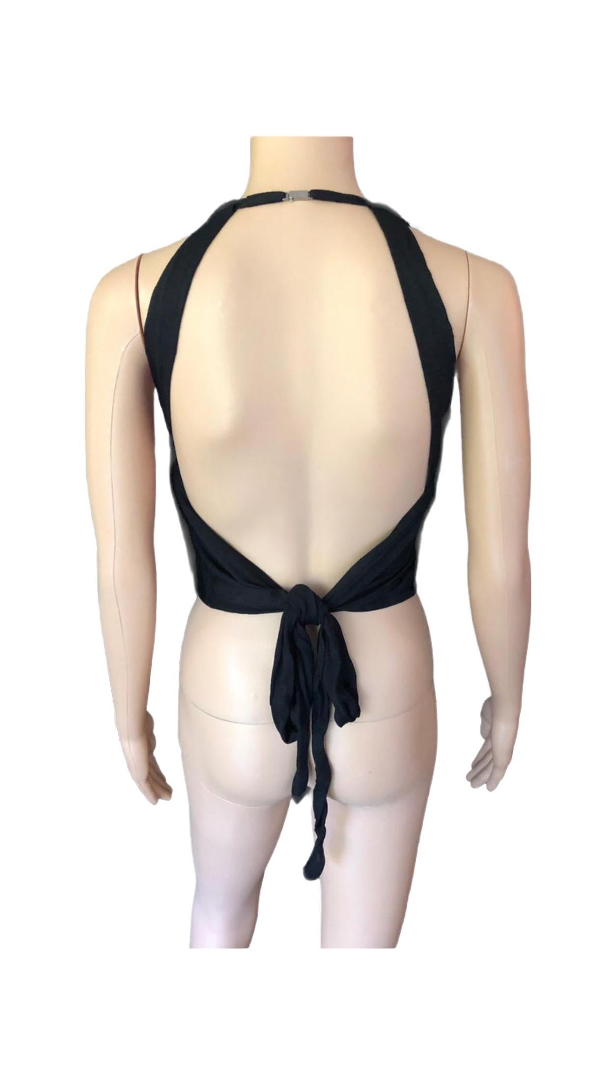 Gucci by Tom Ford c.2001 Silk Knit Halter Backless Black Crop Top In Excellent Condition For Sale In Naples, FL