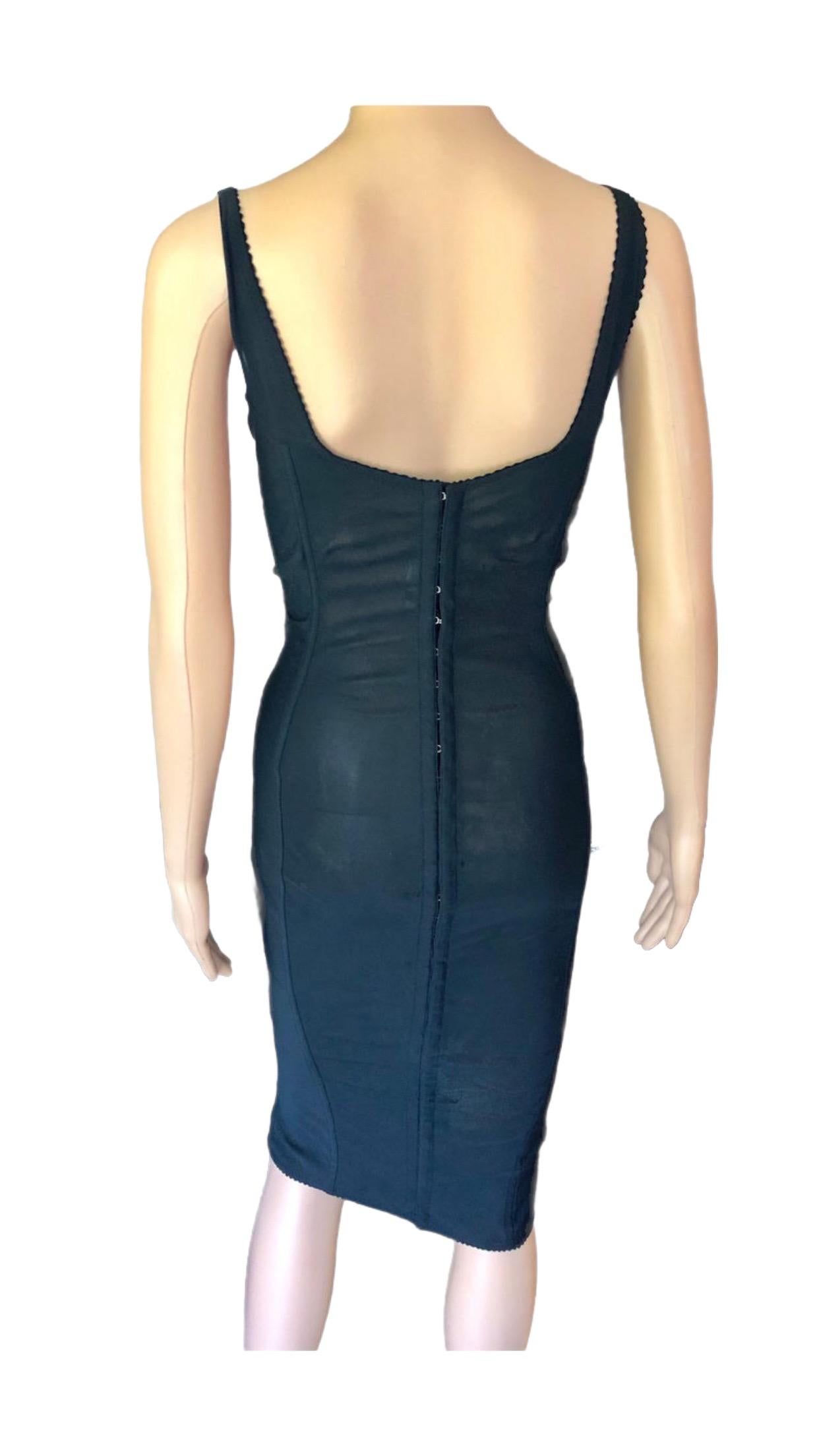 Dolce & Gabbana c.1996 Vintage Corset Lace-Up Bandage Semi Sheer Black Dress For Sale 2