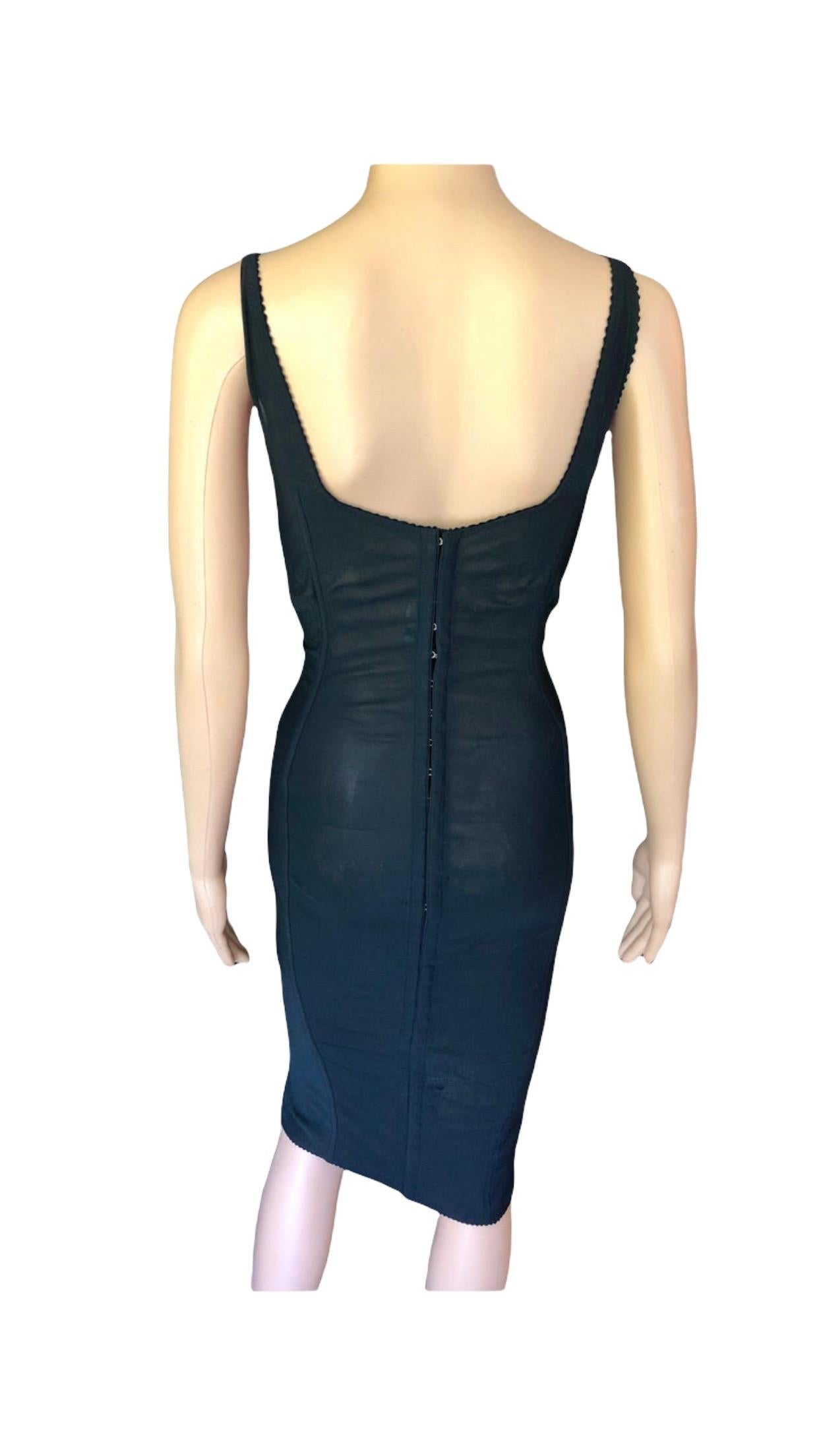 Dolce & Gabbana c.1996 Vintage Corset Lace-Up Bandage Semi Sheer Black Dress For Sale 3