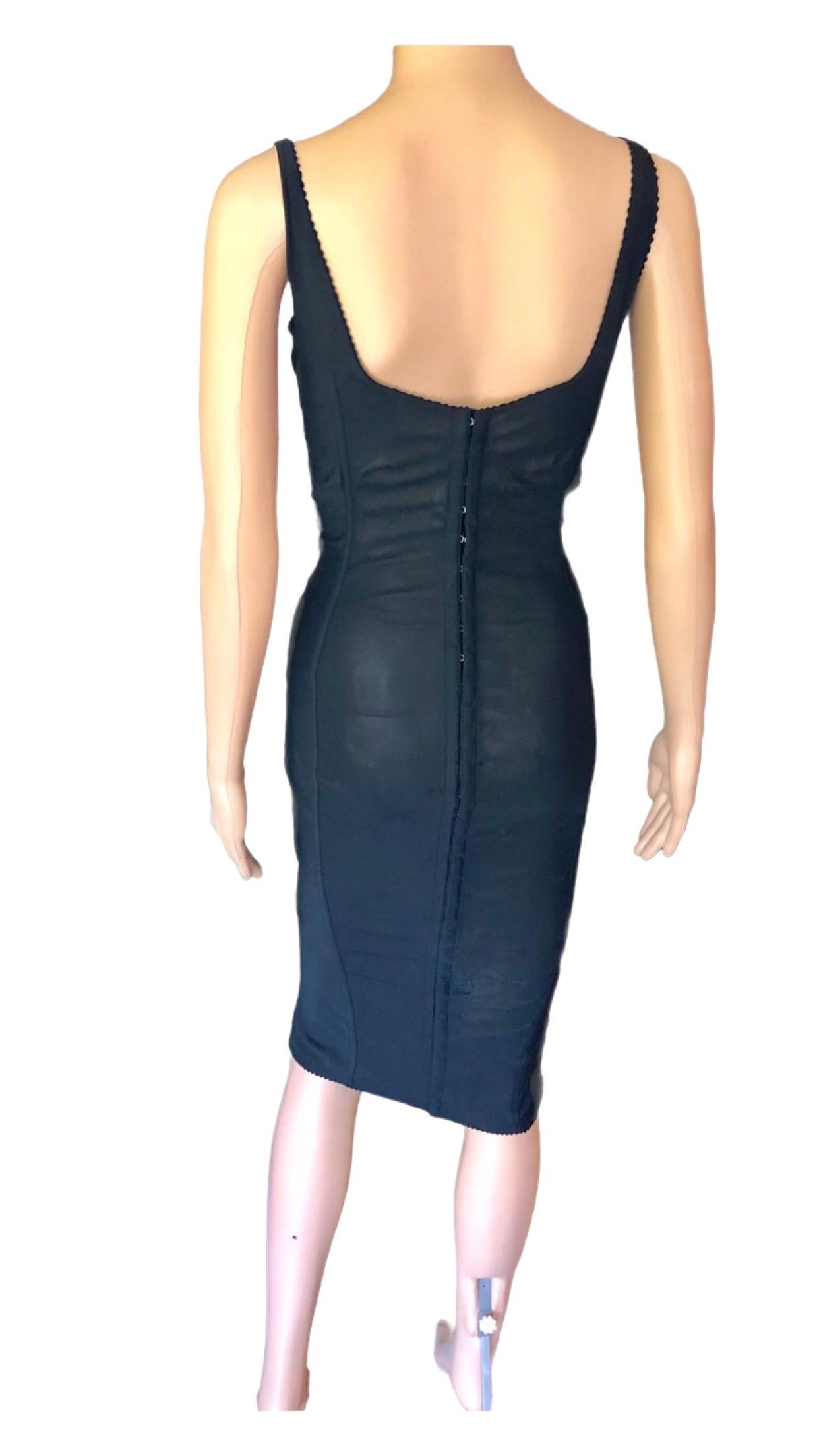 Dolce & Gabbana c.1996 Vintage Corset Lace-Up Bandage Semi Sheer Black Dress For Sale 5