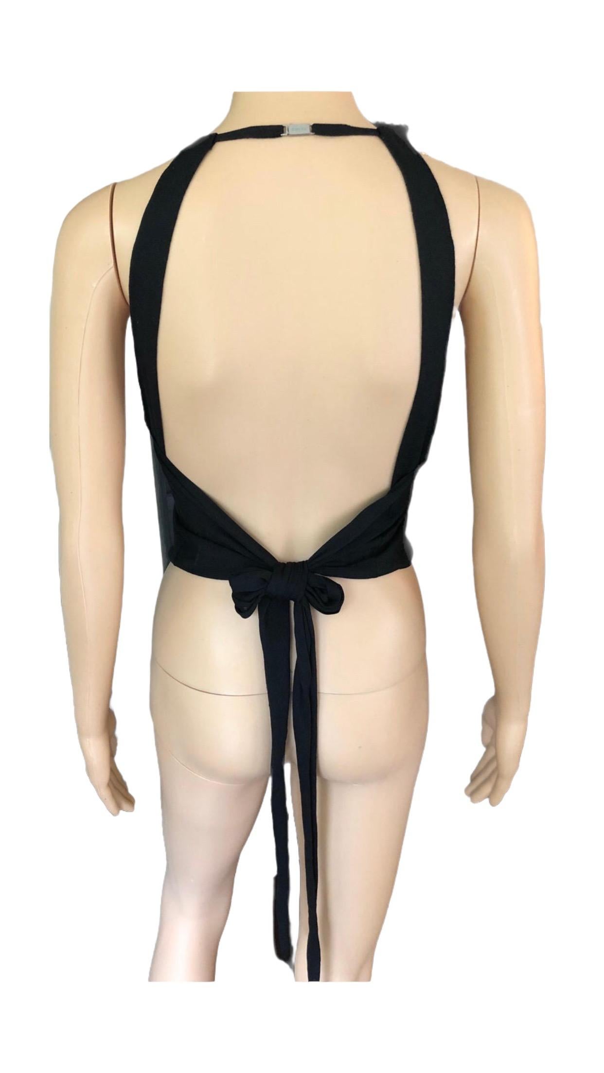 Gucci by Tom Ford c.2001 Silk Knit Halter Backless Black Crop Top For Sale 4