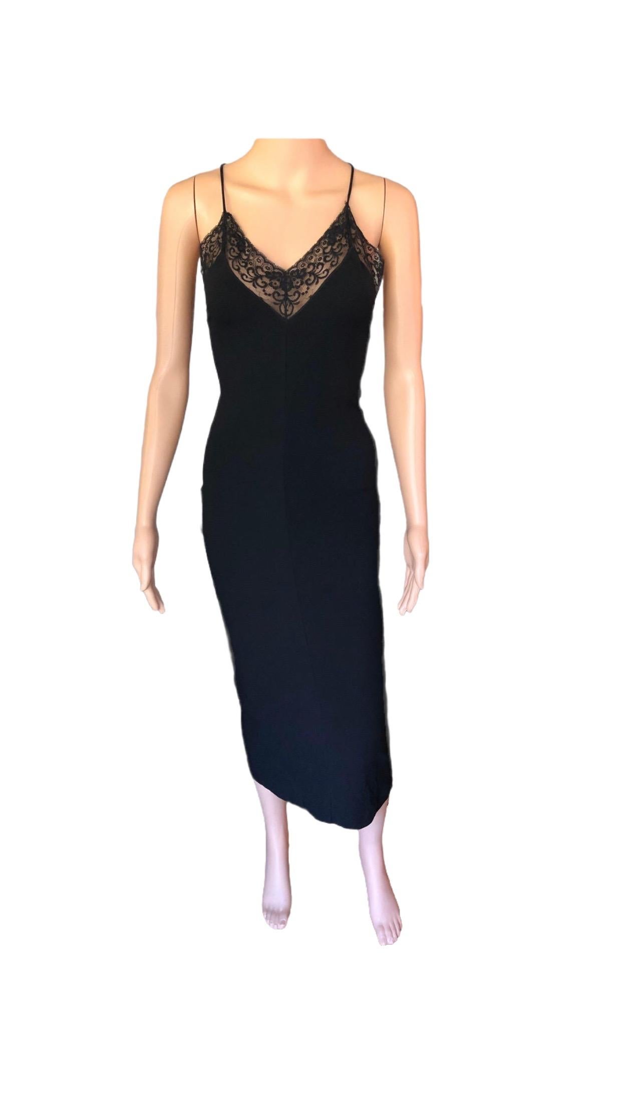 Dolce & Gabbana 1990's Vintage Plunging Neckline Open Back Lace Black Dress 3