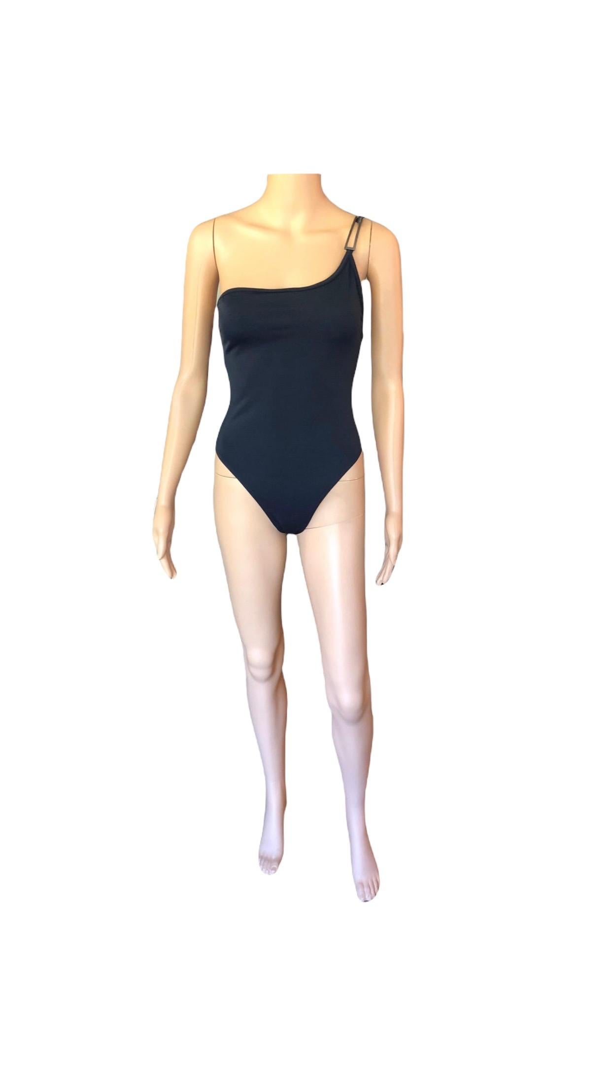 Tom Ford for Gucci S/S 1998 Runway G Logo One Shoulder Black Bodysuit Swimsuit  3