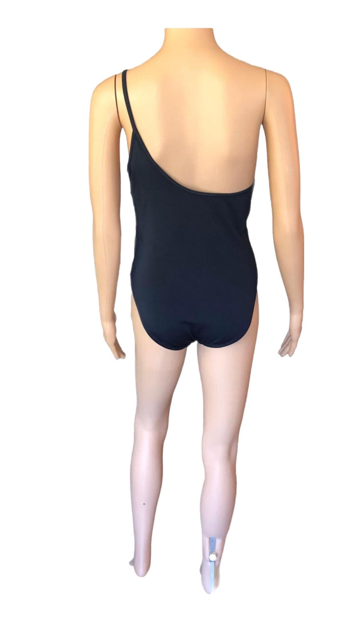 Tom Ford for Gucci S/S 1998 Runway G Logo One Shoulder Black Bodysuit Swimsuit  7