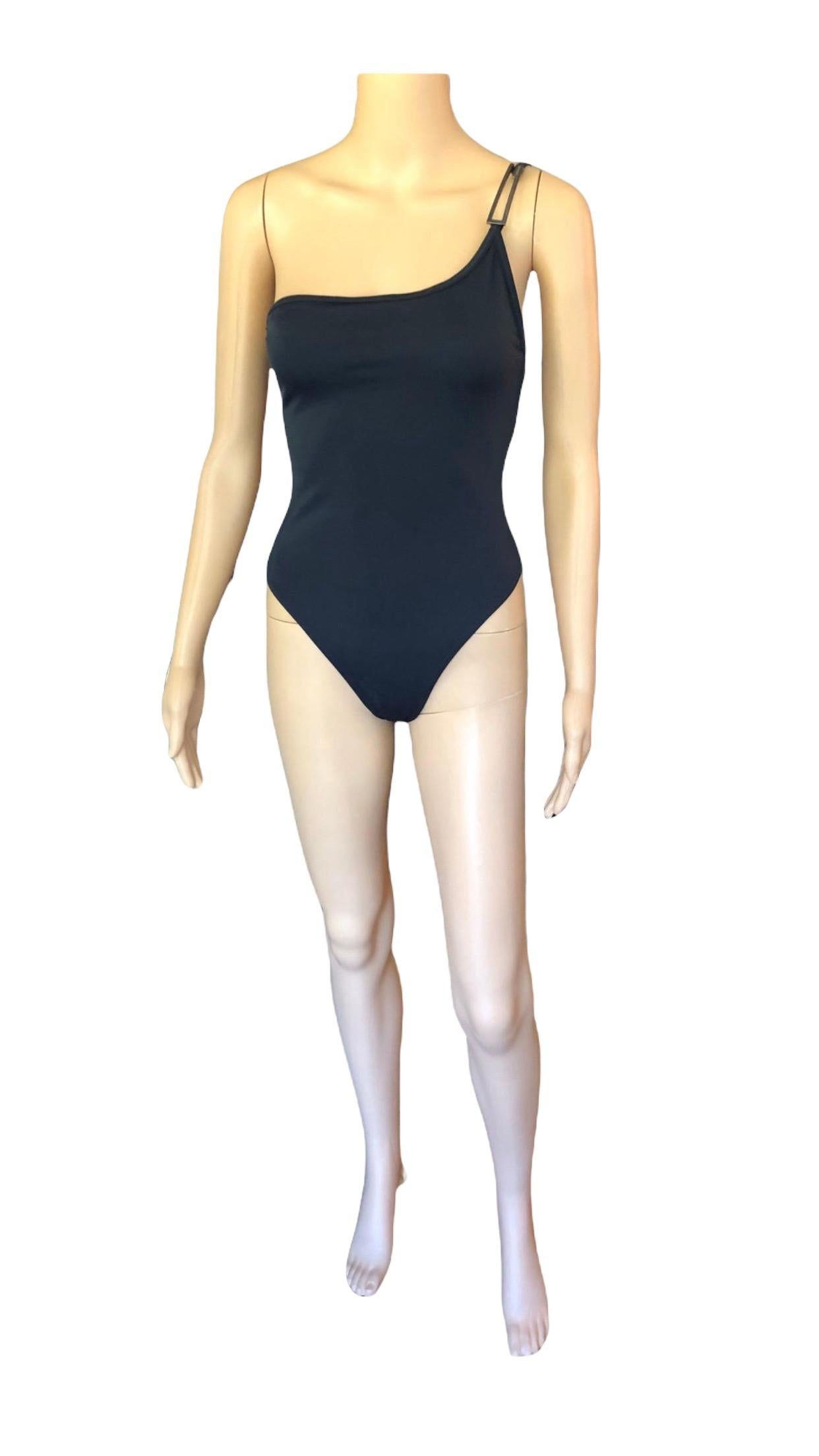 Tom Ford for Gucci S/S 1998 Runway G Logo One Shoulder Black Bodysuit Swimsuit  6