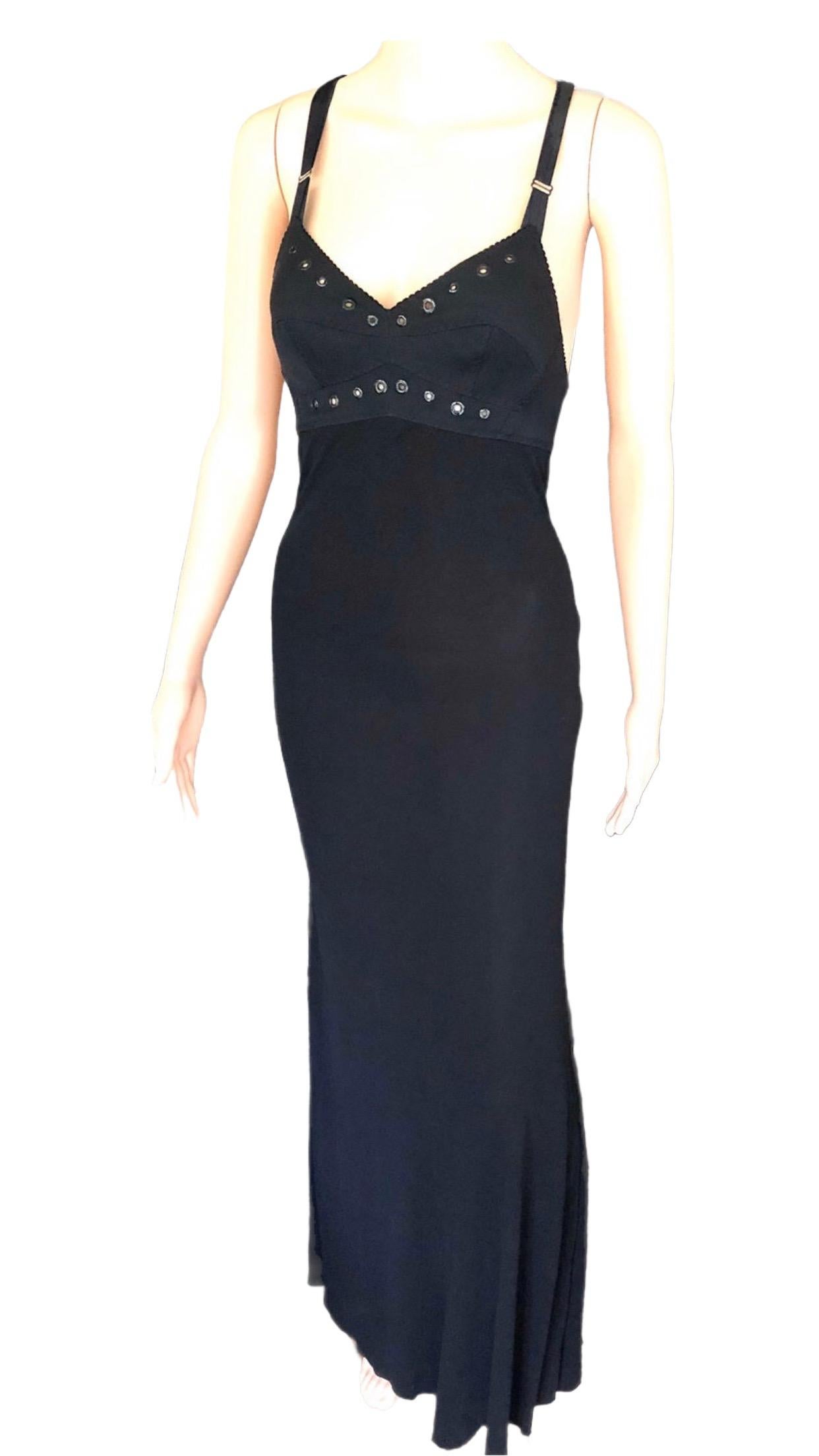 Jean Paul Gaultier Schwarzes Kleid mit halbtransparentem Rückenausschnitt und akzentuiertem Ösenbesatz und Büste im Angebot 7
