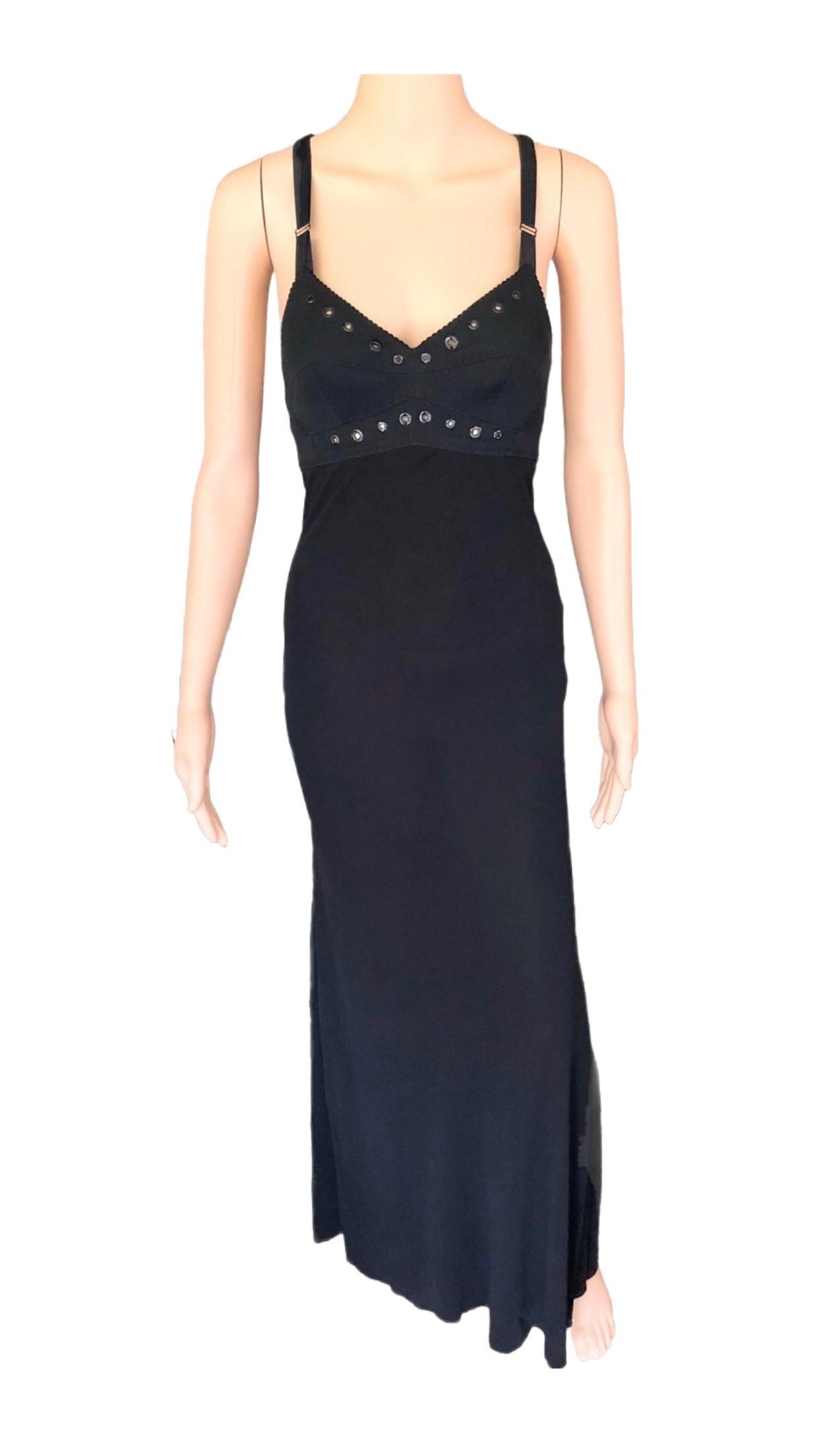 Jean Paul Gaultier Schwarzes Kleid mit halbtransparentem Rückenausschnitt und akzentuiertem Ösenbesatz und Büste im Angebot 9
