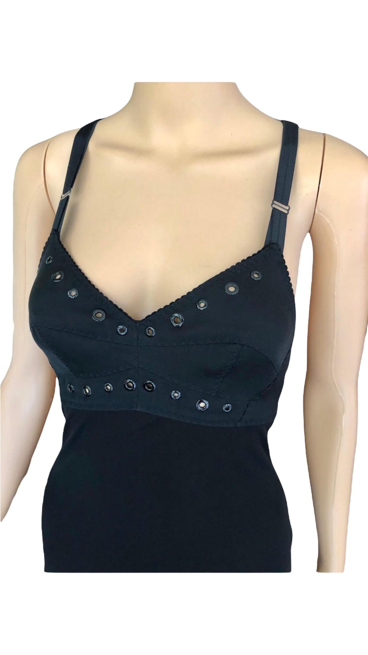 Jean Paul Gaultier Schwarzes Kleid mit halbtransparentem Rückenausschnitt und akzentuiertem Ösenbesatz und Büste im Angebot 11