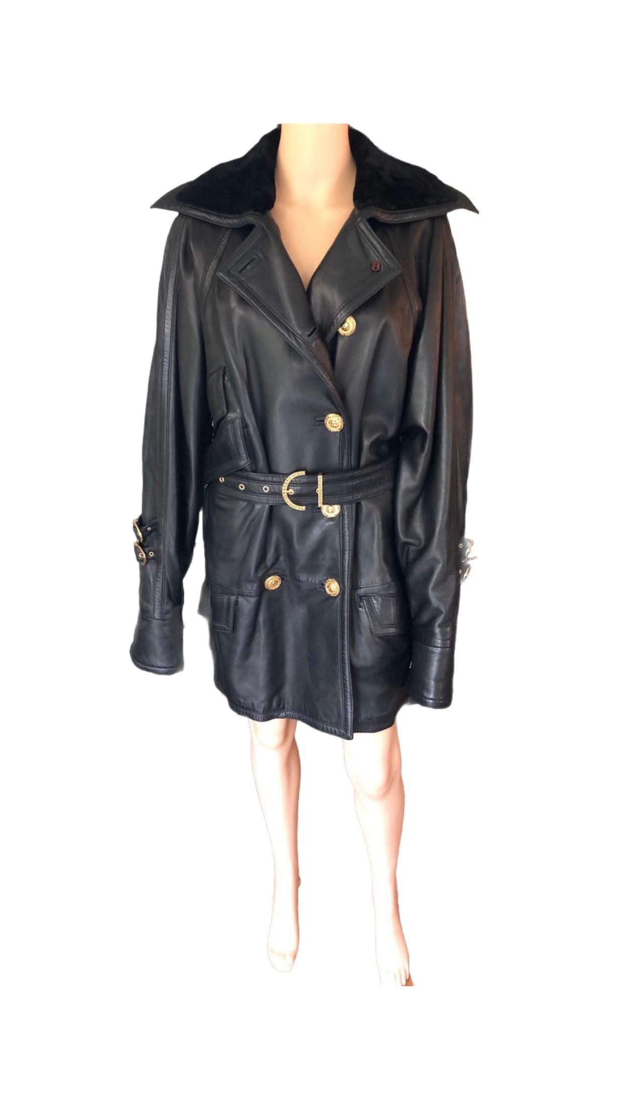 Gianni Versace c. 1990 Bondage Leather Belted Knee-Length Black Jacket Coat For Sale 3