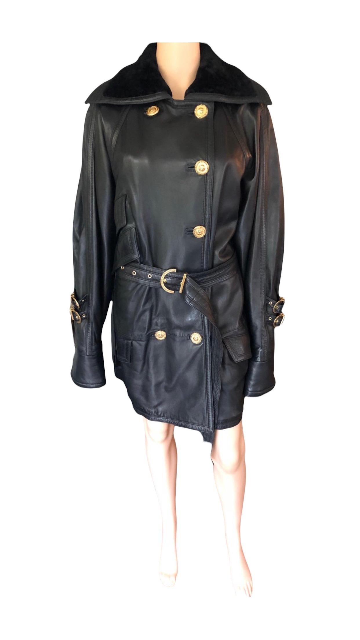 Gianni Versace c. 1990 Bondage Leather Belted Knee-Length Black Jacket Coat For Sale 4