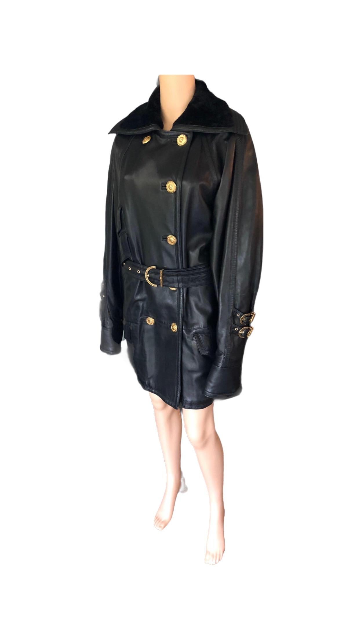 Gianni Versace c. 1990 Bondage Leather Belted Knee-Length Black Jacket Coat For Sale 6