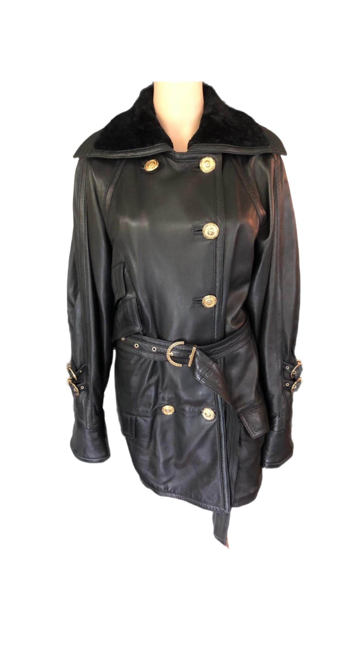 Gianni Versace c. 1990 Bondage Leather Belted Knee-Length Black Jacket ...