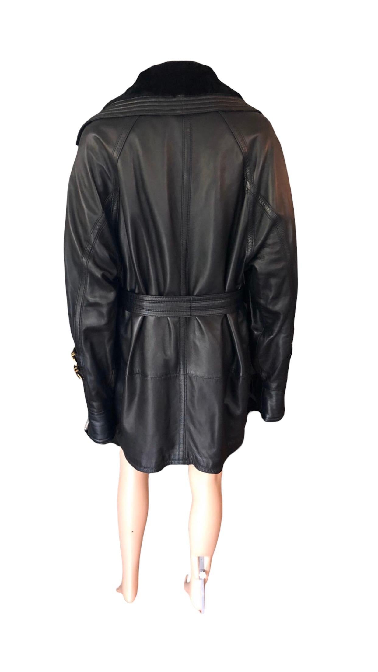 Gianni Versace c. 1990 Bondage Leather Belted Knee-Length Black Jacket Coat For Sale 8
