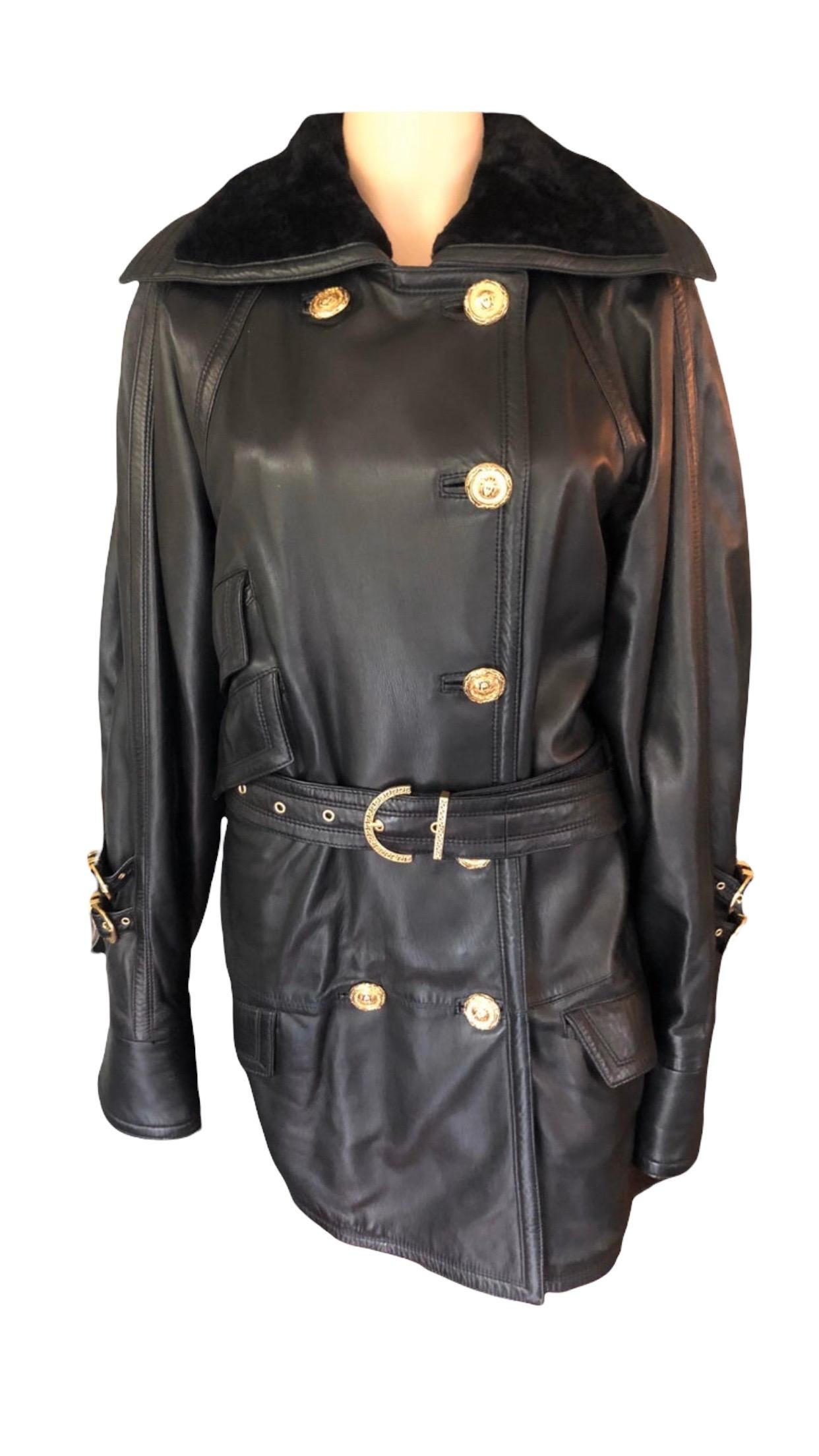 Gianni Versace c. 1990 Bondage Leather Belted Knee-Length Black Jacket Coat For Sale 7