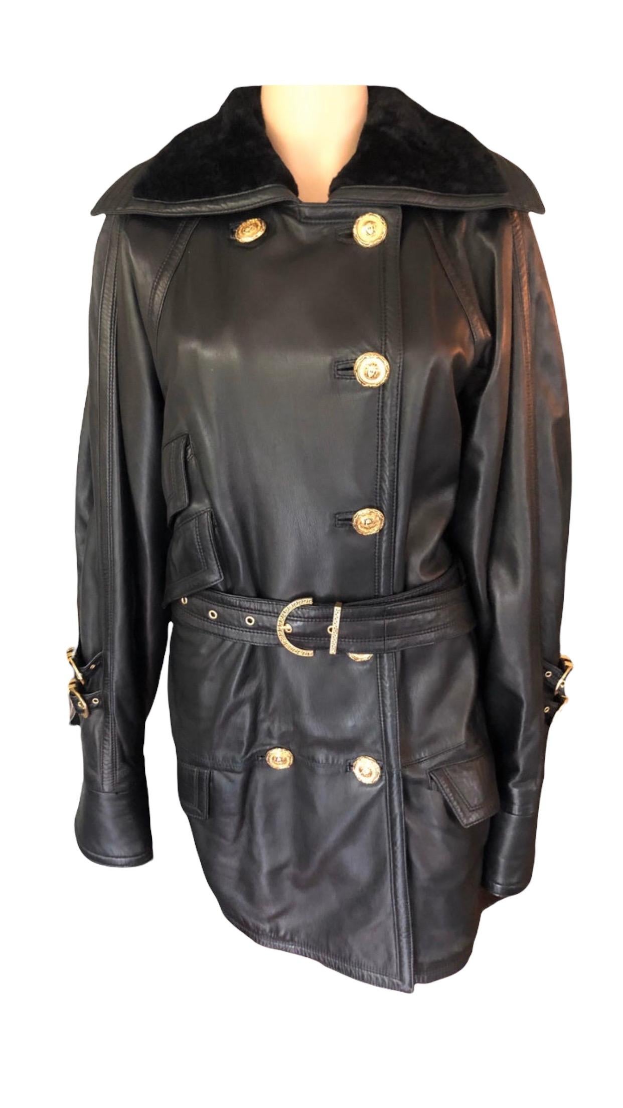 Gianni Versace c. 1990 Bondage Leather Belted Knee-Length Black Jacket ...