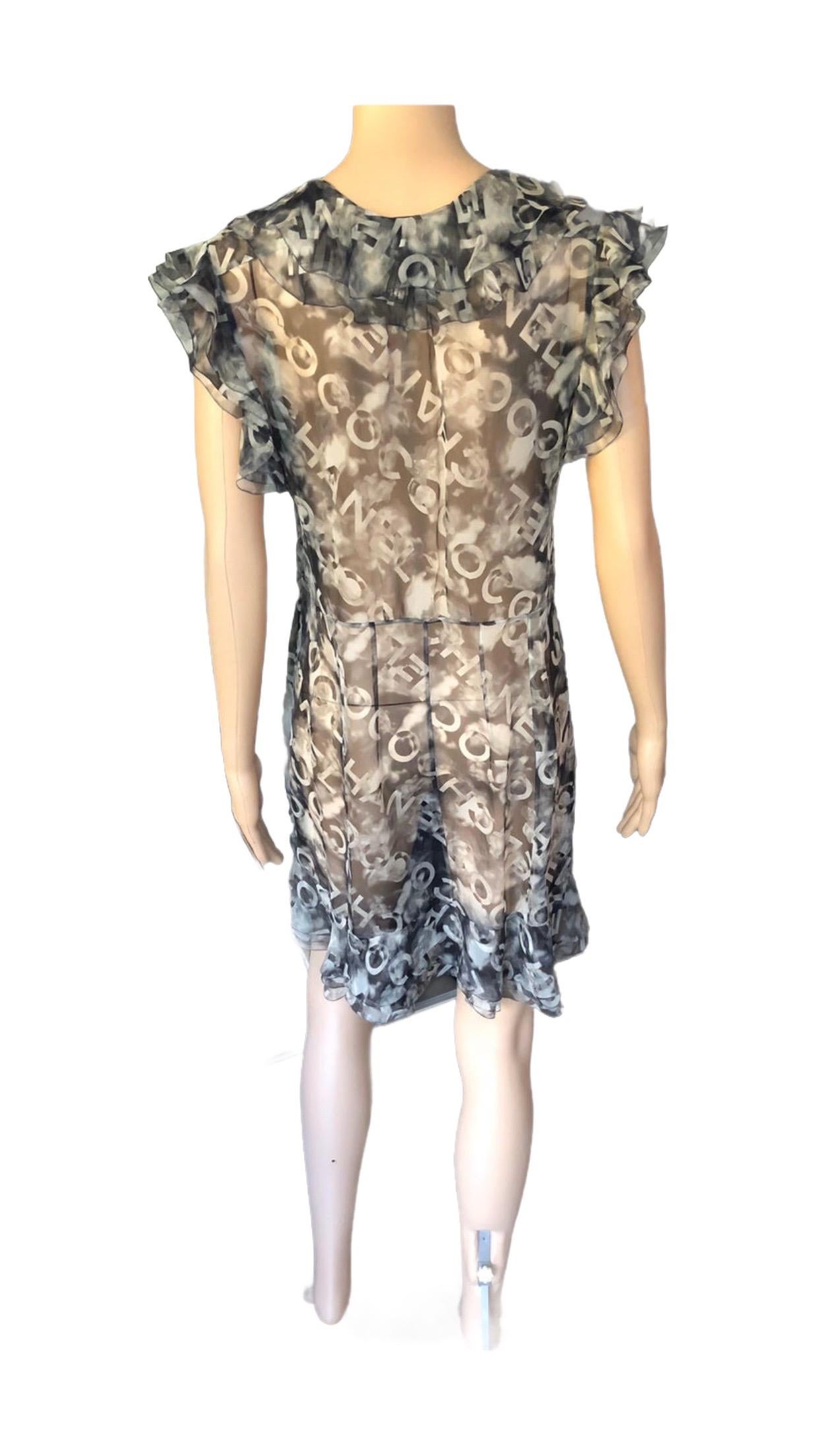 Chanel S/S 2002 Logo Monogram Sheer Plunging Silk Tunic Dress For Sale 4