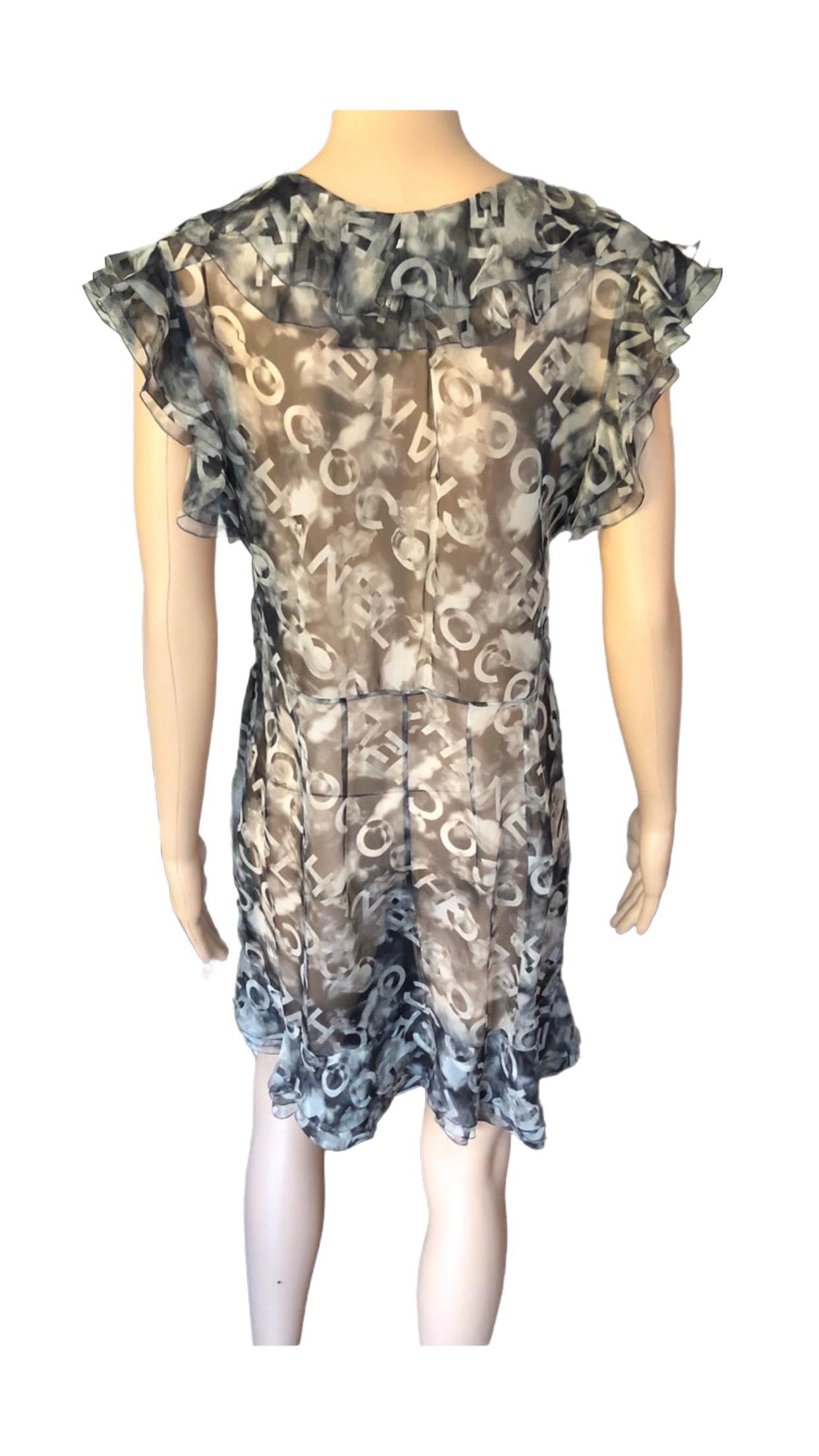 Chanel S/S 2002 Logo Monogram Sheer Plunging Silk Tunic Dress For Sale 5