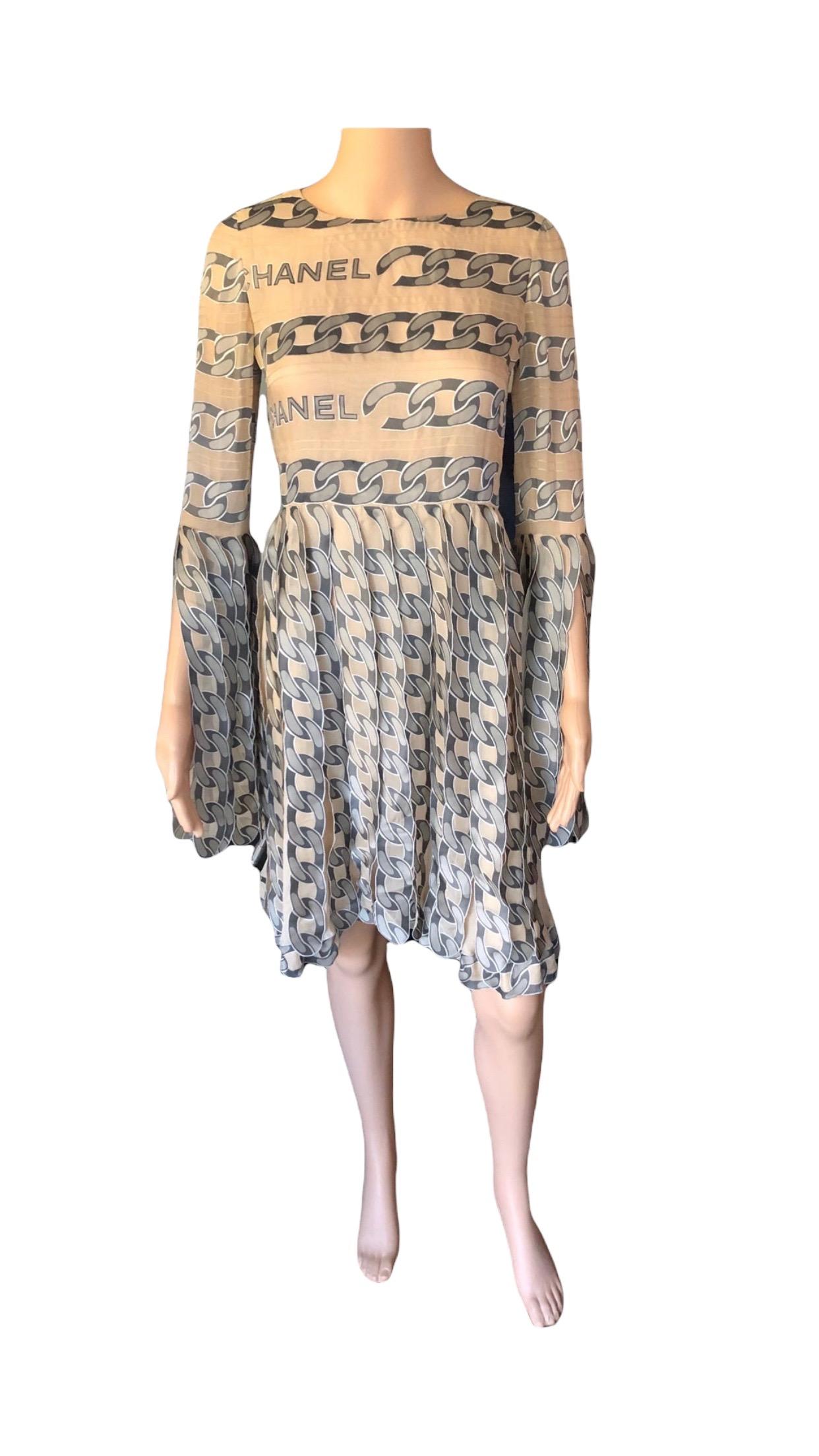 Chanel F/W 2001 Logo Chain Link Print Fringed Dress In Good Condition In Naples, FL