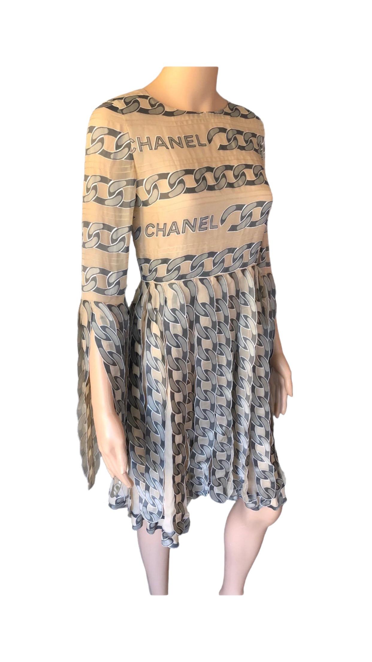 Women's Chanel F/W 2001 Logo Chain Link Print Fringed Dress