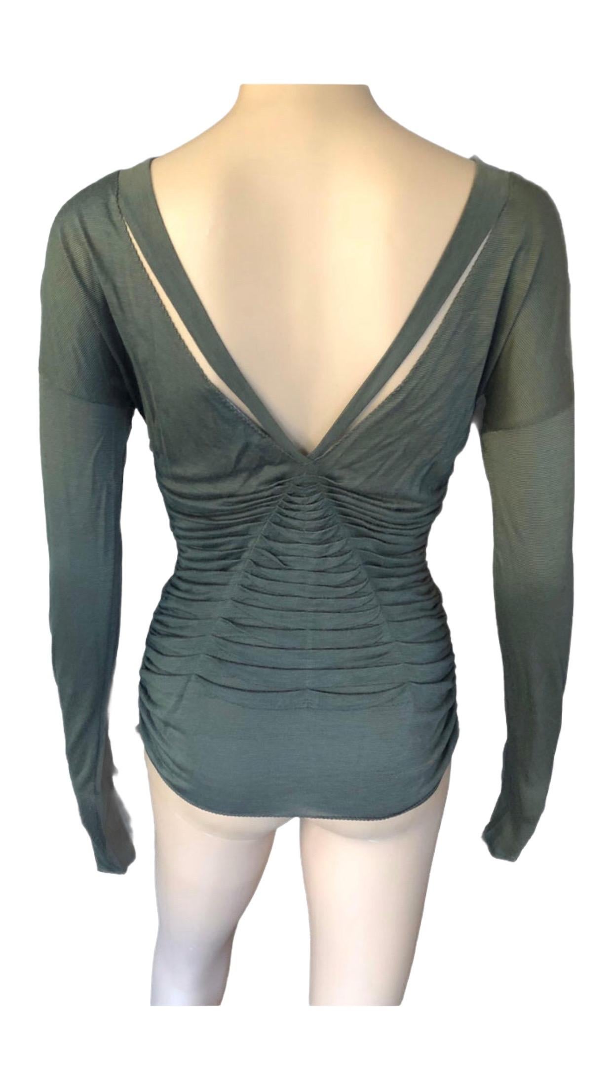 Gucci by Tom Ford S/S 2004 Plunging Ruched Long Sleeve Sweater Top In Good Condition For Sale In Naples, FL