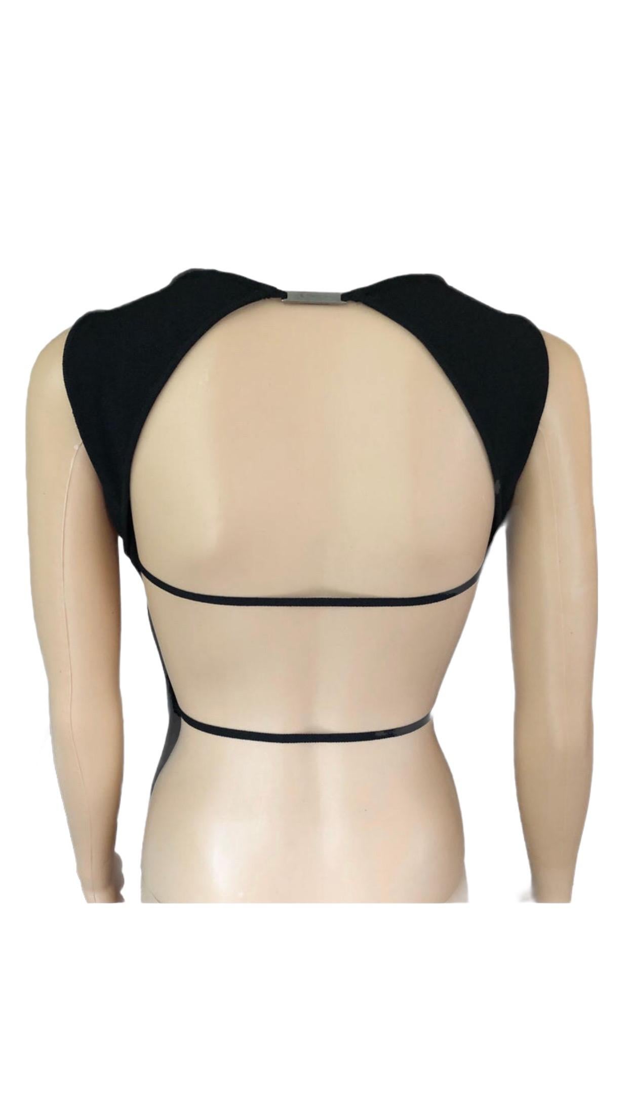 Gucci by Tom Ford c.1999 Knit Backless Strappy Logo Buckle Black Crop Top For Sale 1