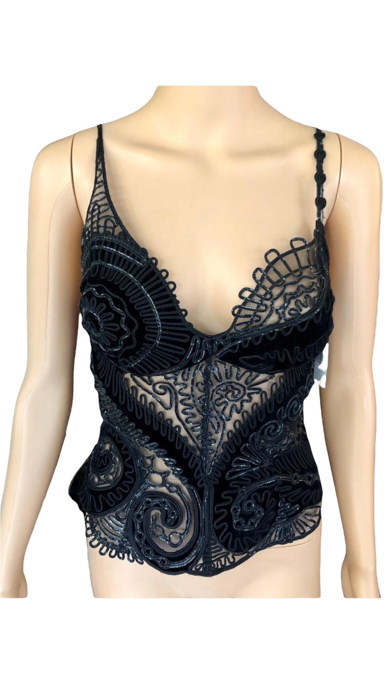 Thierry Mugler Couture Vintage Unworn Embellished Semi-Sheer Black Bustier Top 4