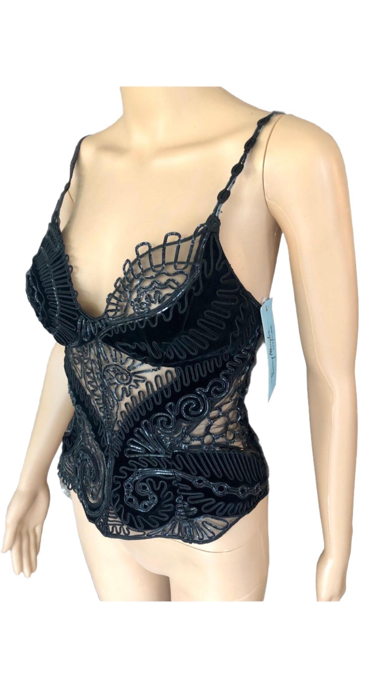 Thierry Mugler Couture Vintage Unworn Embellished Semi-Sheer Black Bustier Top  5