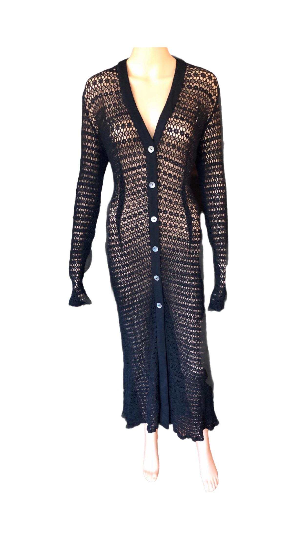 Women's or Men's Dolce & Gabbana Vintage 1990's Sheer Open Knit Crochet Fishnet Black Maxi Dress For Sale