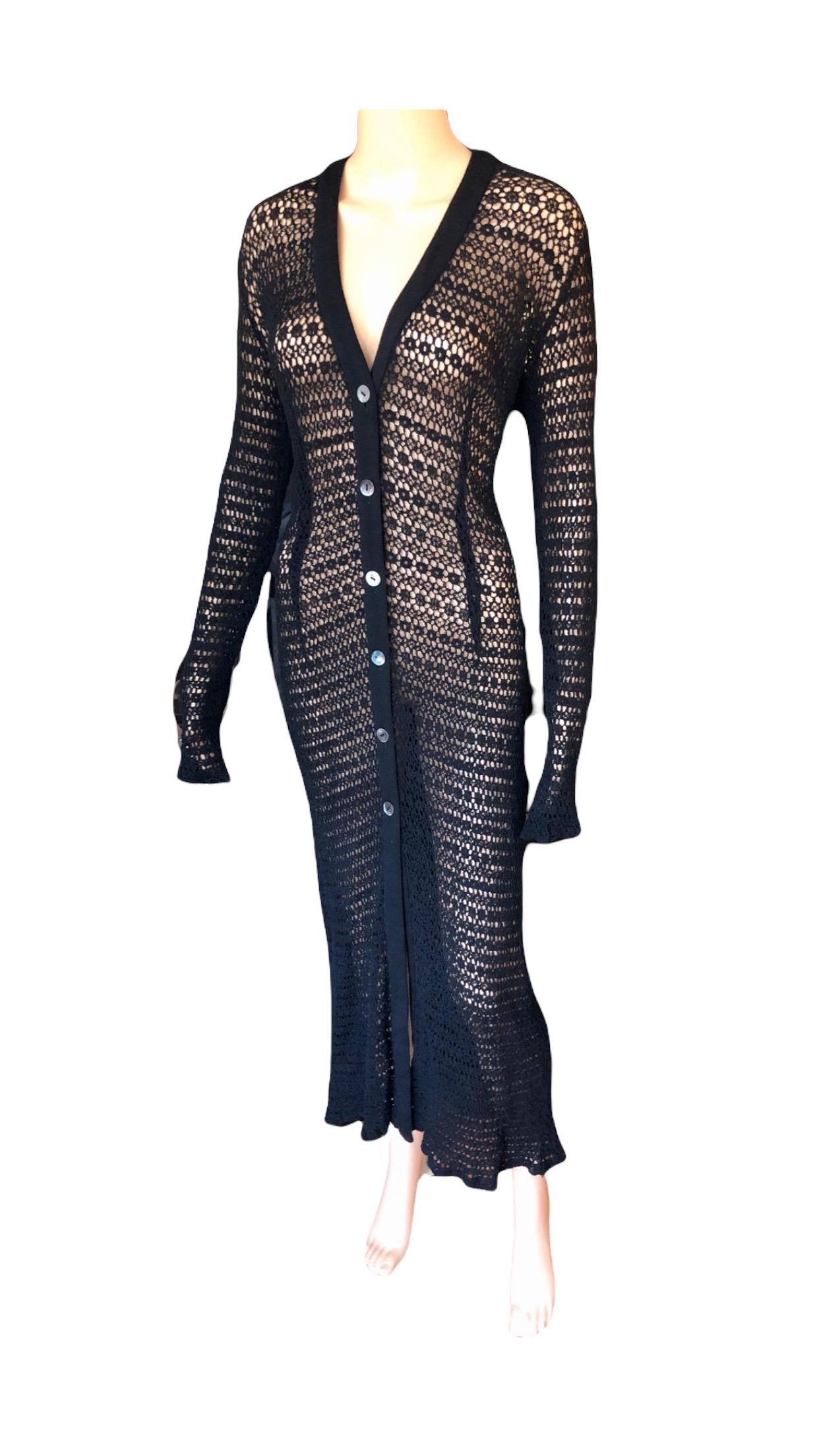 Dolce & Gabbana Vintage 1990's Sheer Open Knit Crochet Fishnet Black Maxi Dress 1