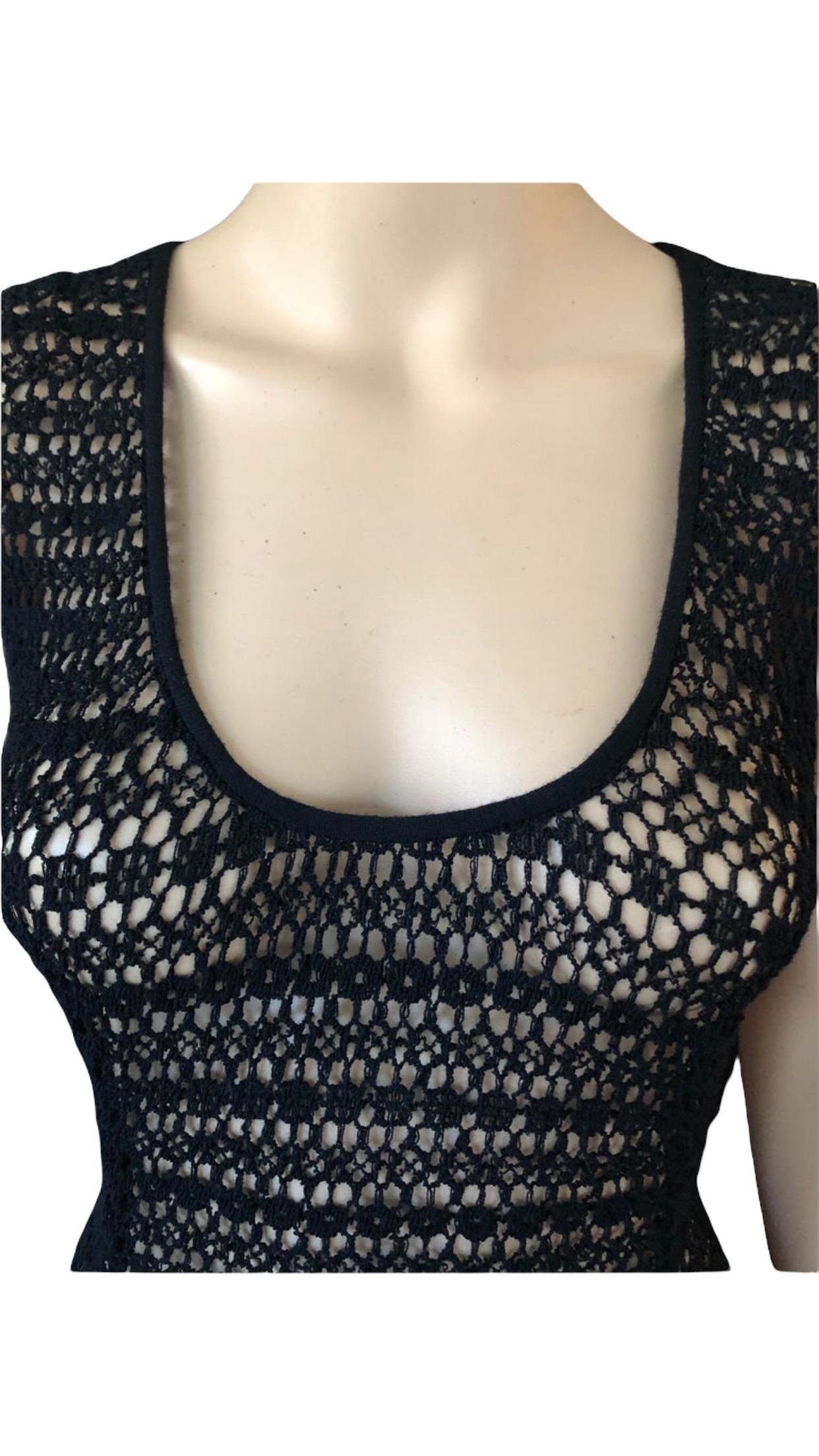 Dolce & Gabbana Vintage 1990's Sheer Open Knit Crochet Fishnet Black Maxi Dress For Sale 2